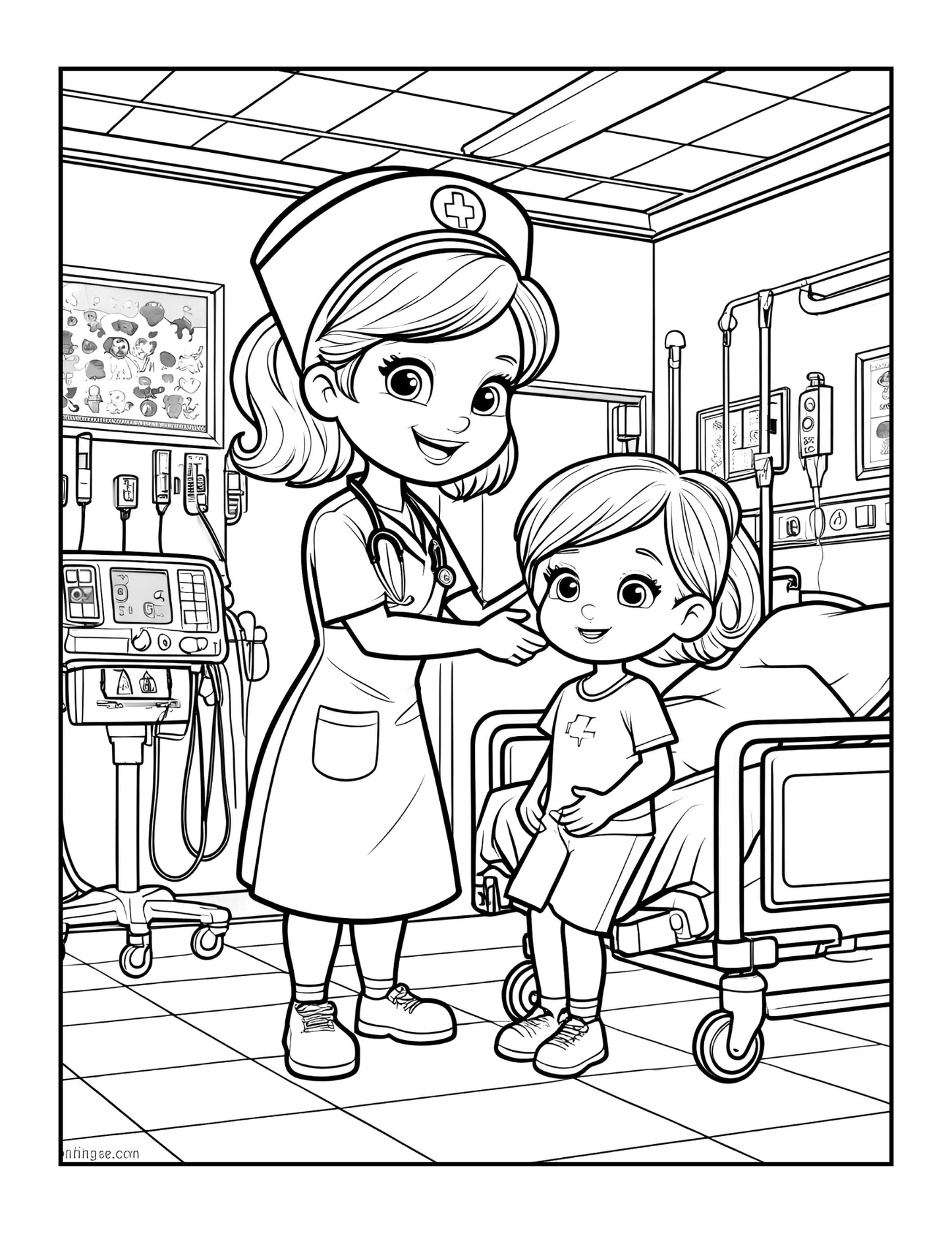 Nurse Coloring Book Gift for Adults Men Women Kids Young Boys Girls Teens 50 Pages Single Sided Hospital Nurse Coloring Activity Book
