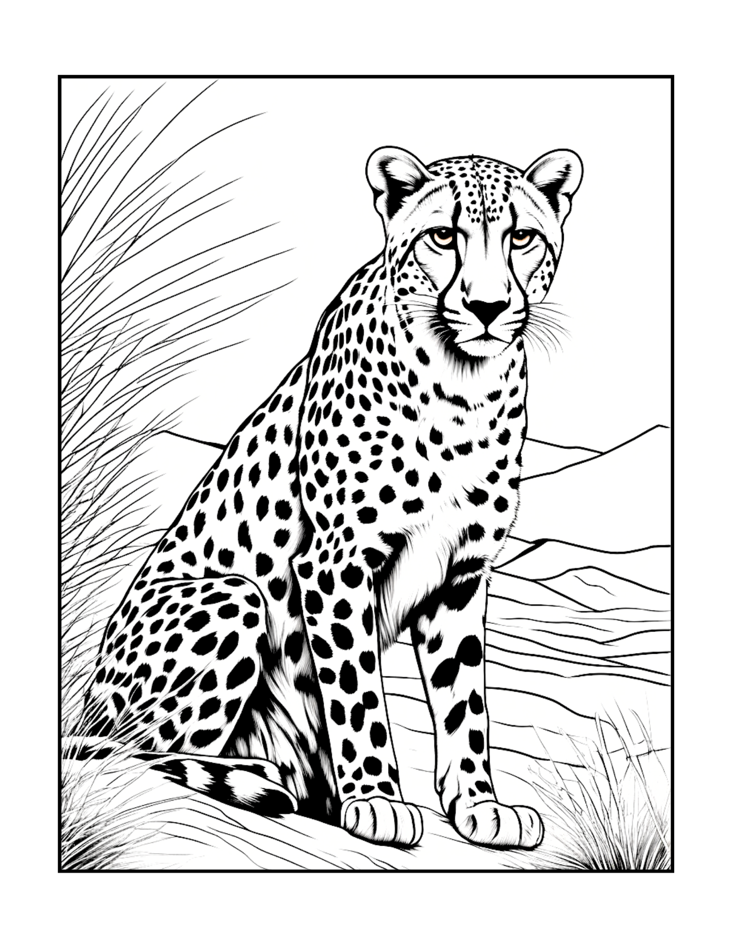 Cool Cheetah Coloring Book Gift for Adults Kids Boys Girls Teens Youth 50 Pages Single Sided Relaxation Wildlife Safari Zoo Animal Coloring