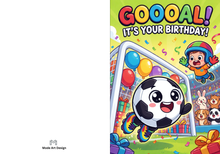 Load image into Gallery viewer, Soccer Birthday Card, Cute Sports Greeting Card for Kids, Printed Boy Birthday Card, Soccer Fan Gift, Athletic Theme Birthday Party Card
