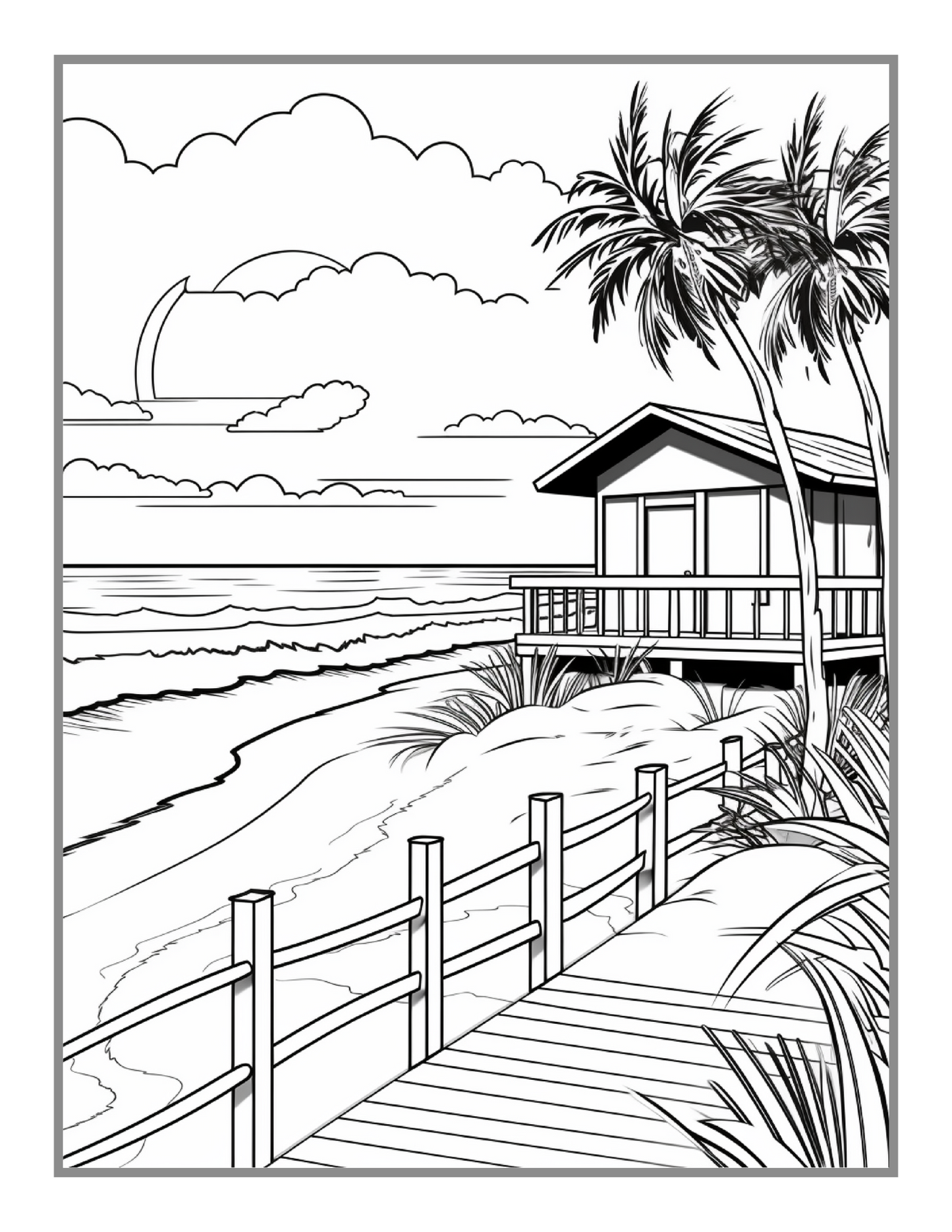 50 Pages Tropical Beach Homes Coloring Book Birthday Holiday Gift Adults Men Women Kids Boys Girls Teens Beach Life Coloring Activity Book