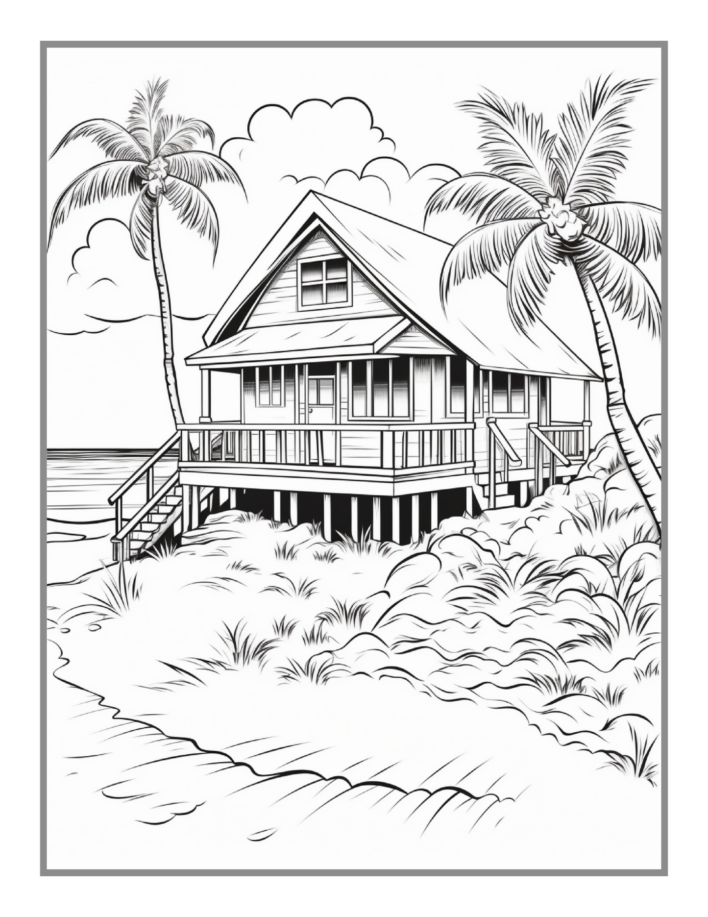 50 Pages Tropical Beach Homes Coloring Book Birthday Holiday Gift Adults Men Women Kids Boys Girls Teens Beach Life Coloring Activity Book