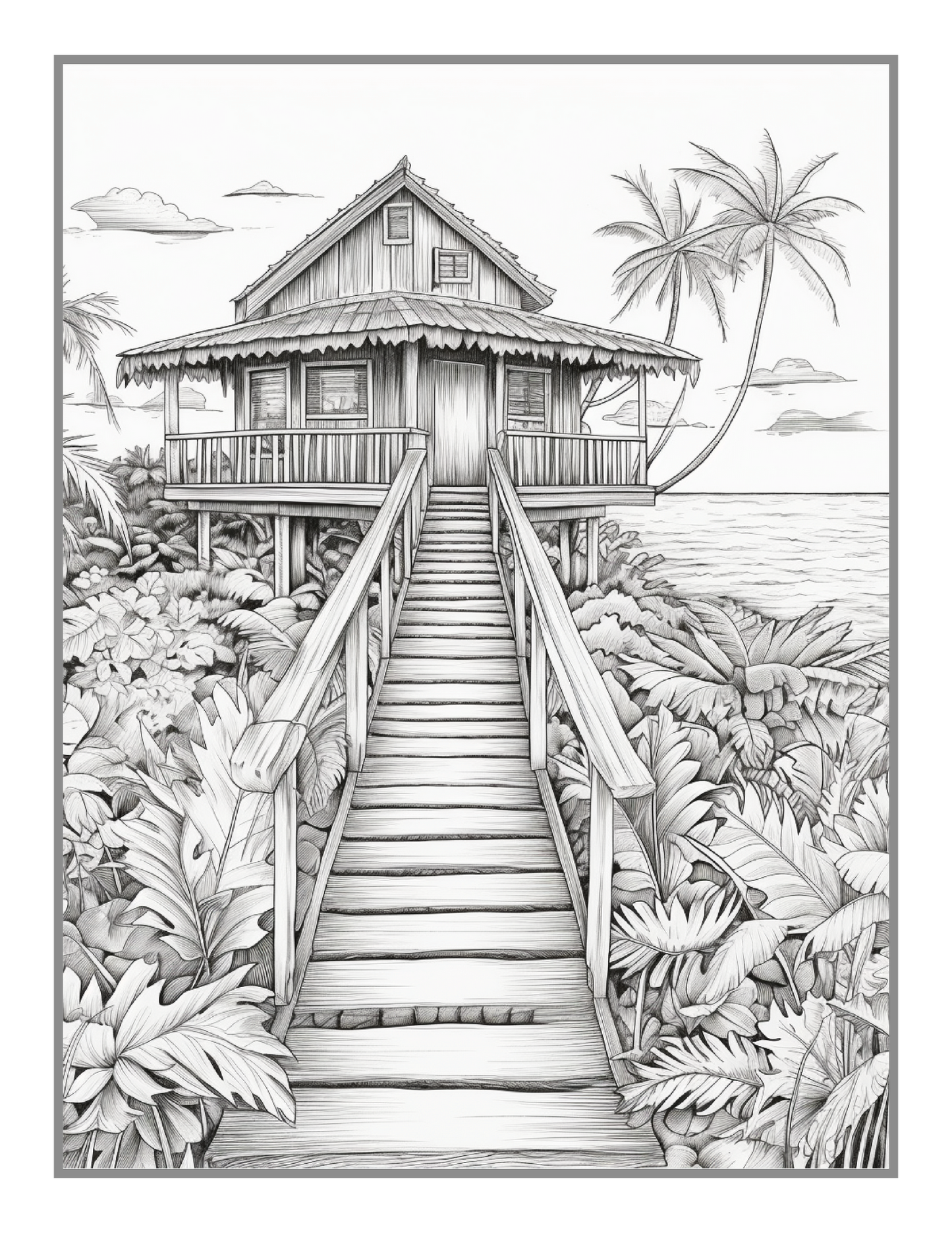 Tropical Beach Homes Coloring Book Birthday Holiday Gift Adults Men Women Kids Boys Girls Teens 50 Pages Beach Life Coloring Activity Book