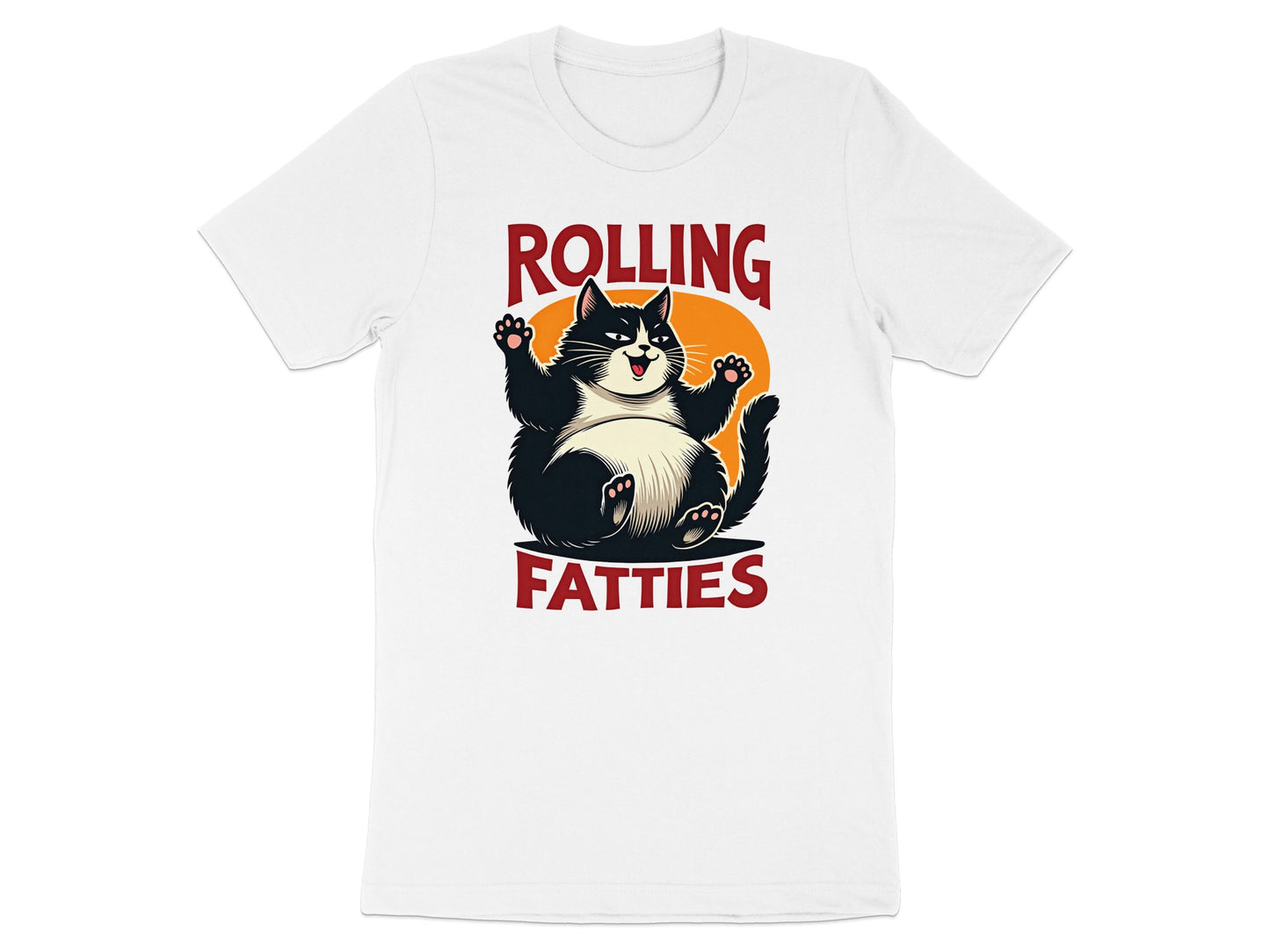 Fat cat in cartoon style with "ROLLING FATTTIES" text.