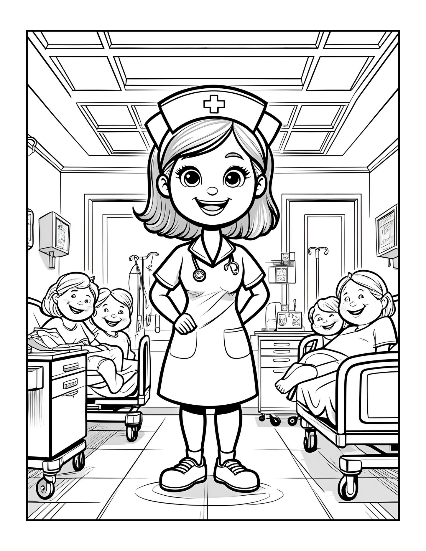 Nurse Coloring Book Gift for Adults Men Women Kids Young Boys Girls Teens 50 Pages Single Sided Hospital Nurse Coloring Activity Book
