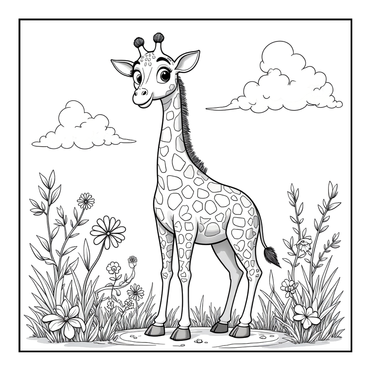 Cute Cozy Funny Giraffe Animal Coloring Book Gift for Adults Kids Boys Girls Teens: Single Sided Bold and Easy Little Giraffe Coloring Book