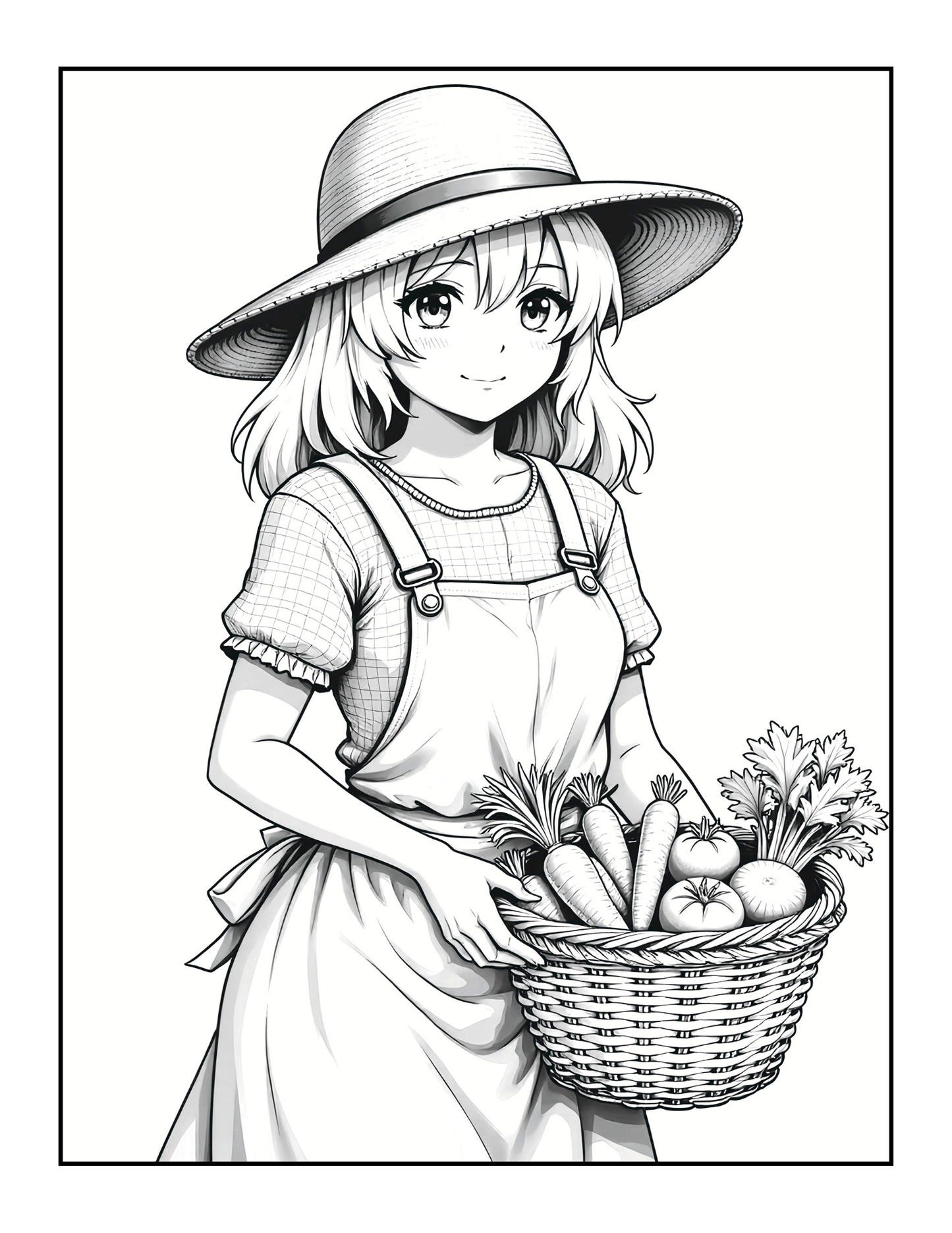 Cute Anime Farm Girls Coloring Book Gift for Adults Men Women Kids Boys Girls Teens Bold and Easy 50 Pages Single Sided Anime Farmer Girls