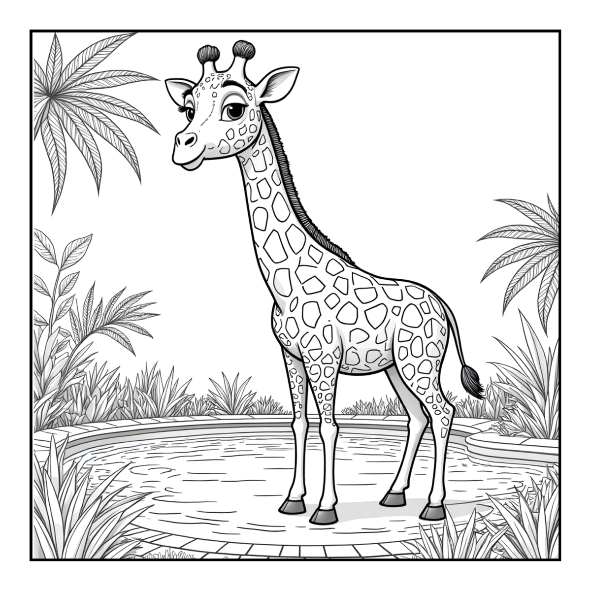 Cute Cozy Funny Giraffe Animal Coloring Book Gift for Adults Kids Boys Girls Teens: Single Sided Bold and Easy Little Giraffe Coloring Book
