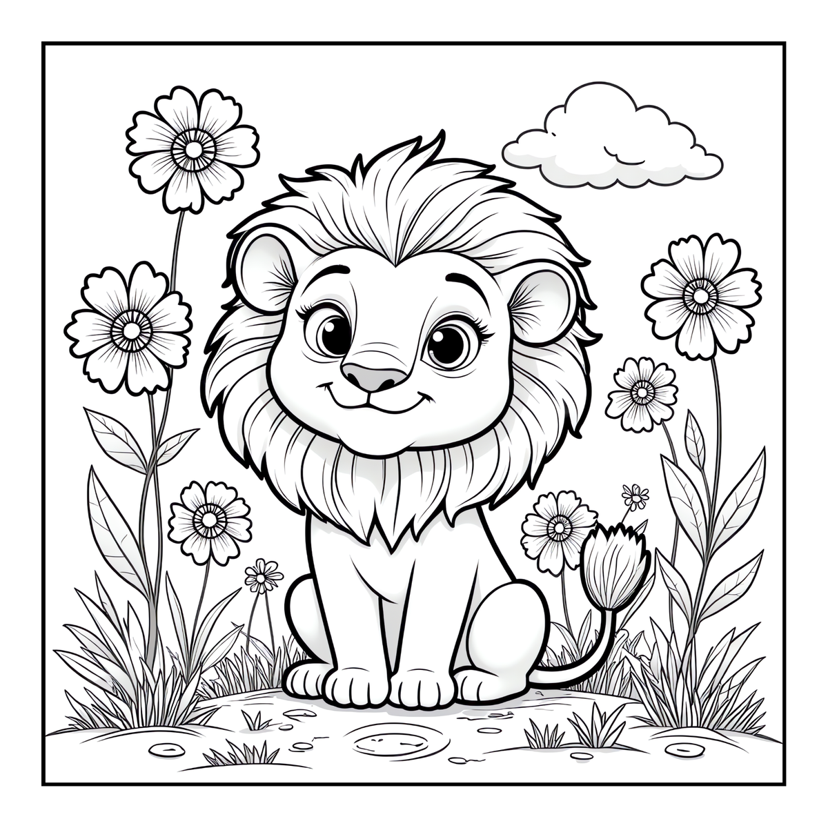 Cute Cozy Funny Lion Animal Coloring Book Gift for Adults Kids Boys Girls Teens: Single Sided Bold and Easy Cool Lion Themed Coloring Book