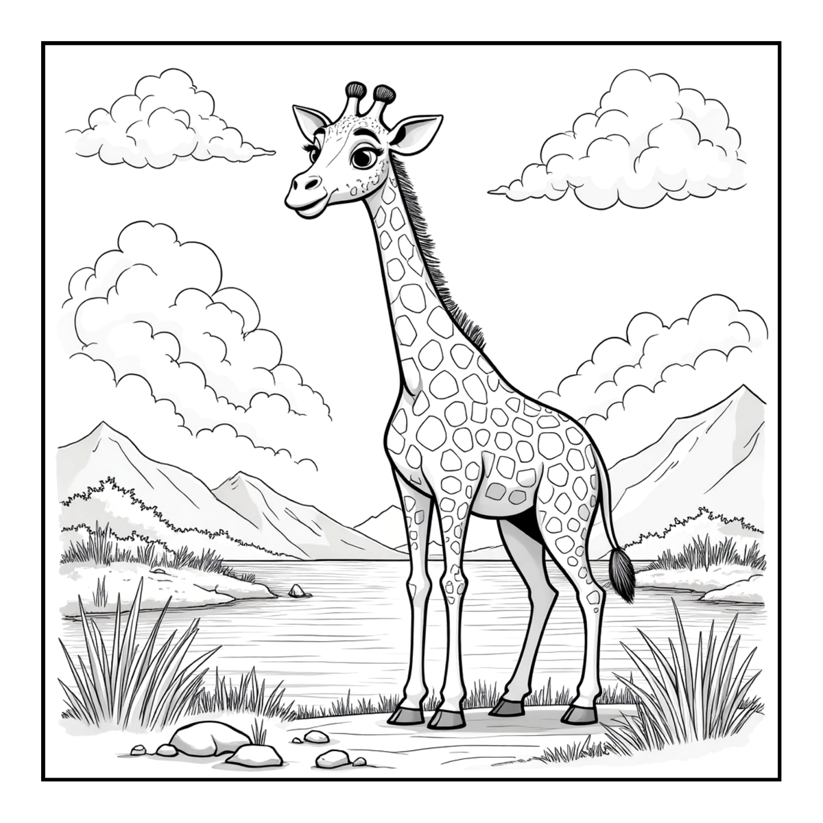 Cute Cozy Funny Giraffe Animal Coloring Book Gift for Adults Kids Boys Girls Teens: Single Sided Bold and Easy Little Giraffe Coloring Book