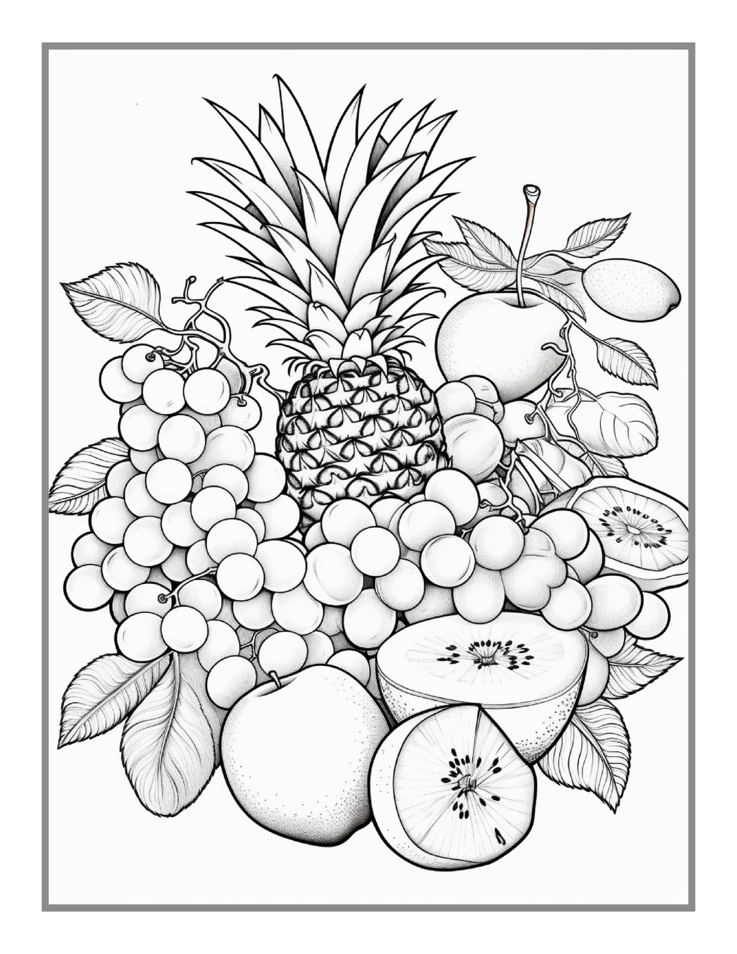 50 Pages Fruit Vegetable Coloring Book for Adults Kids Men Women Kids Boys Girls Teens Cute Healthy Fruit Veggie Plant Food Coloring Sheets