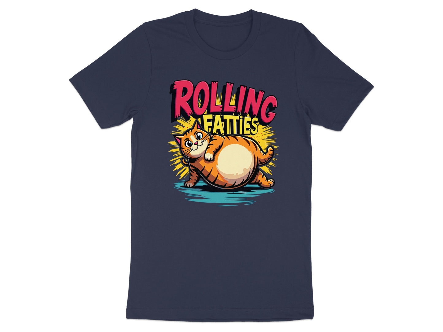T-shirt with cartoon cat and text "Rolling Fatties".