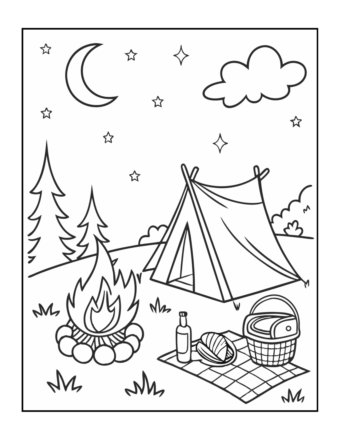 Bold and Easy Cozy Camping Coloring Book Gift for Adults Men Women Kids Boys Girls Young Teens Summer Camp Camping Coloring Sheets