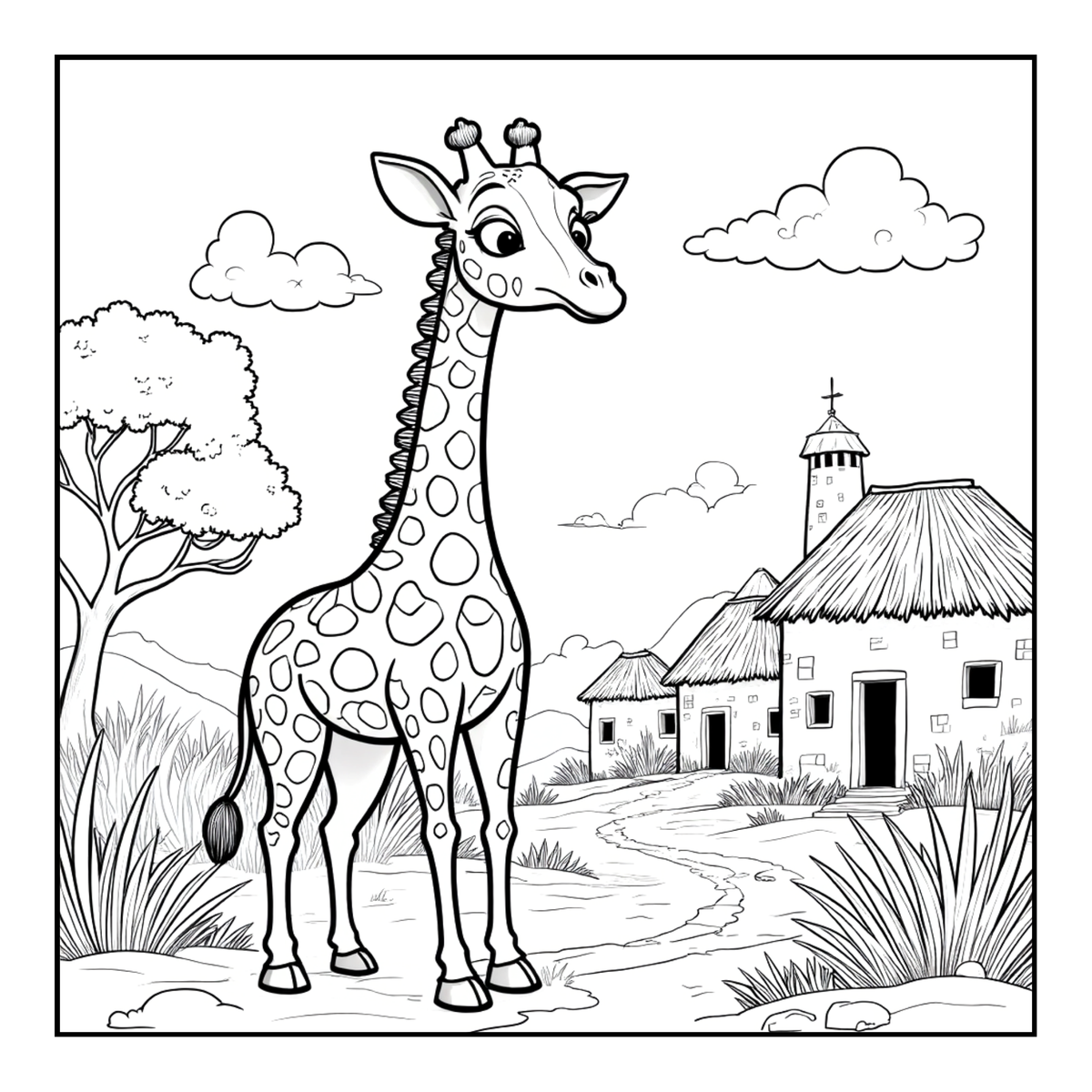Cute Cozy Funny Giraffe Animal Coloring Book Gift for Adults Kids Boys Girls Teens: Single Sided Bold and Easy Little Giraffe Coloring Book