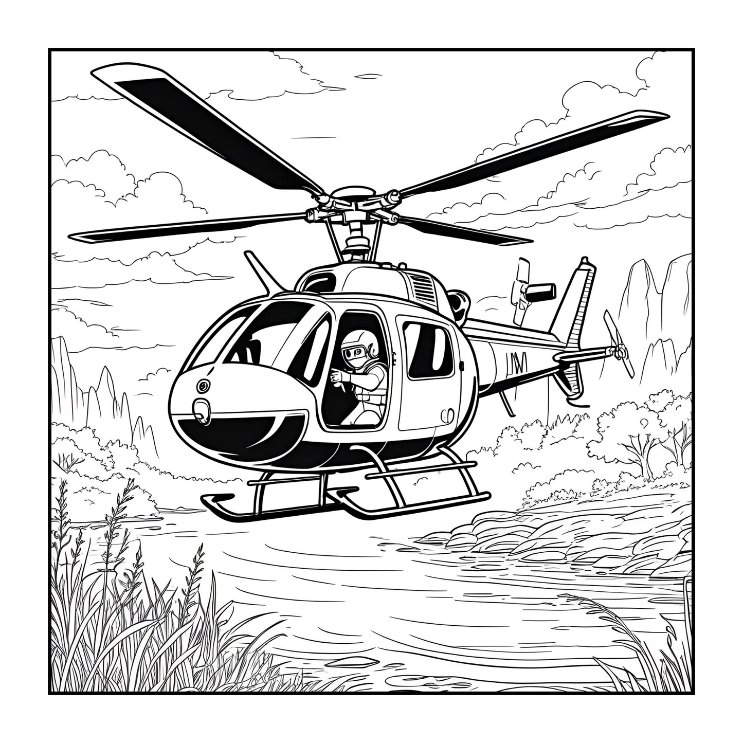 Helicopter Coloring Book Gift for Adults Kids Boys Girls Teens Bold and Easy 50 Pages Single Sided Coloring Activity Book for Children