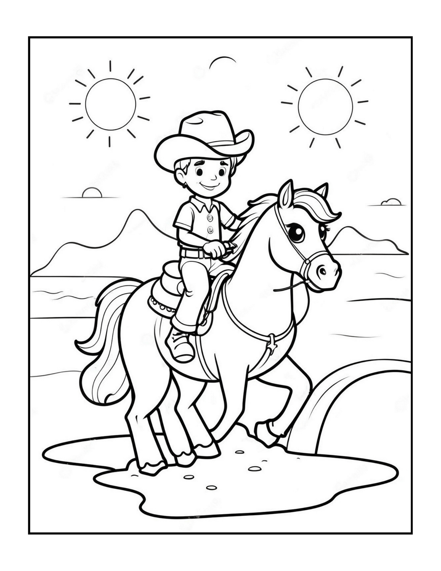 Cowboy Coloring Book Gift for Adults Men Women Kids Young Boys Girls Teens 50 Pages Single Sided Cute Cowboy Coloring Book for Children