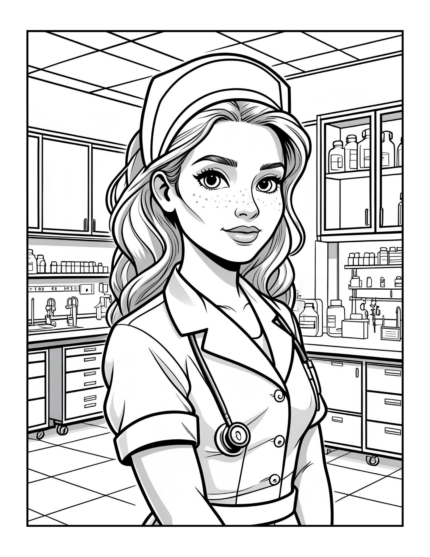 Nurse Coloring Book Gift for Adults Men Women Kids Young Boys Girls Teens 50 Pages Single Sided Hospital Nurse Coloring Activity Book