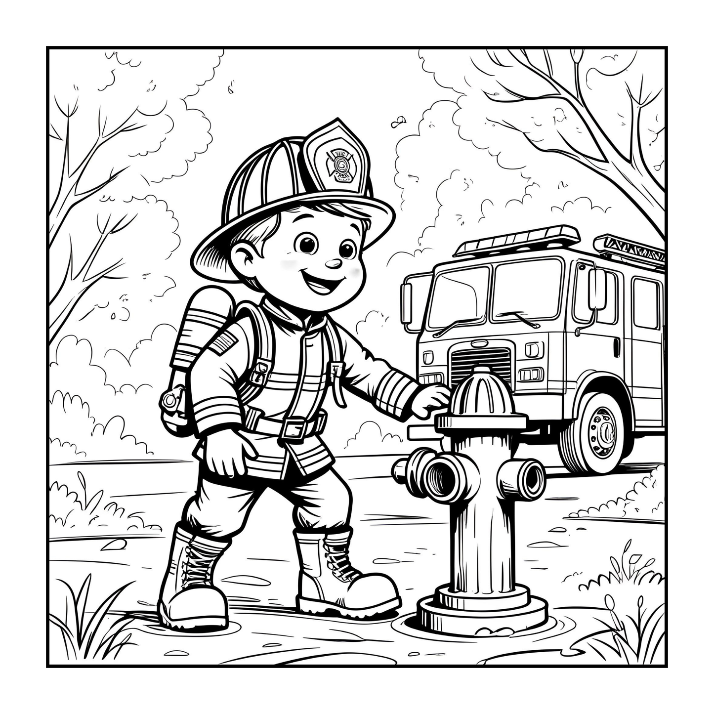 Cool Firefighter Coloring Book Gift for Adults Men Women Kids Boys Girls Teens Bold and Easy Stress Relief Firefighter Coloring Book