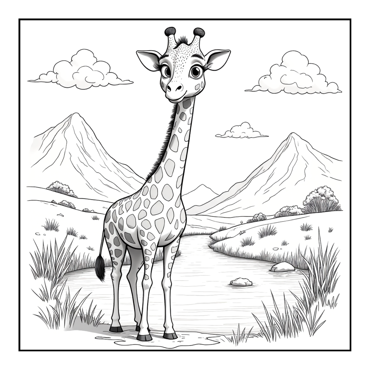 Cute Cozy Funny Giraffe Animal Coloring Book Gift for Adults Kids Boys Girls Teens: Single Sided Bold and Easy Little Giraffe Coloring Book
