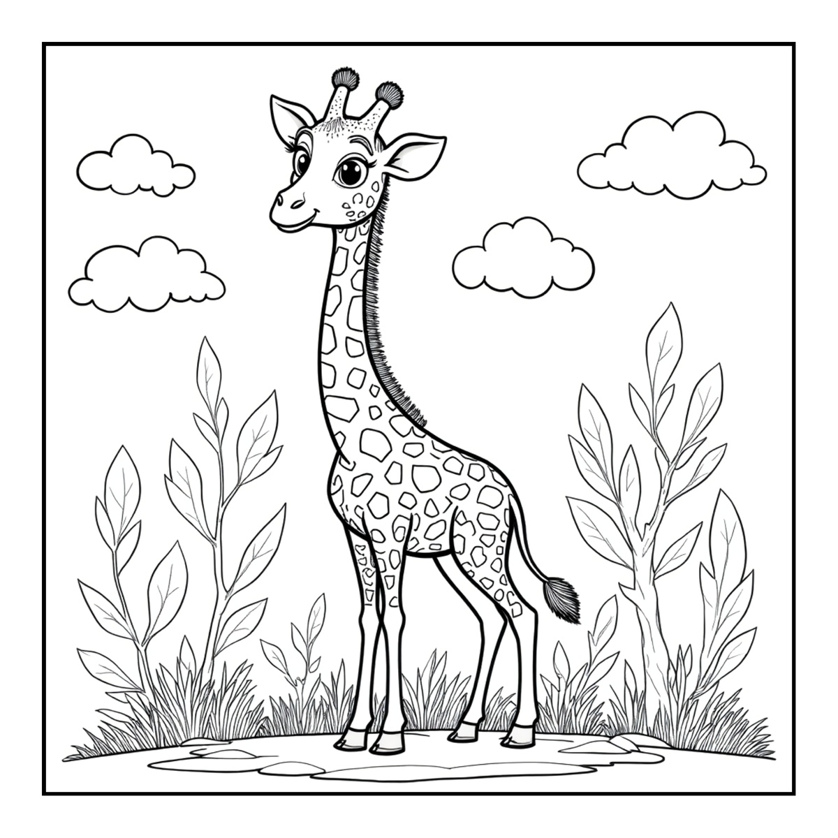 Cute Cozy Funny Giraffe Animal Coloring Book Gift for Adults Kids Boys Girls Teens: Single Sided Bold and Easy Little Giraffe Coloring Book
