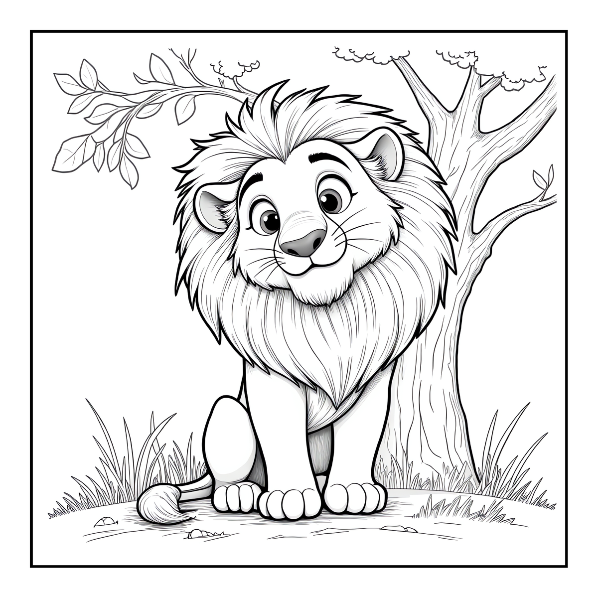 Cute Cozy Funny Lion Animal Coloring Book Gift for Adults Kids Boys Girls Teens: Single Sided Bold and Easy Cool Lion Themed Coloring Book