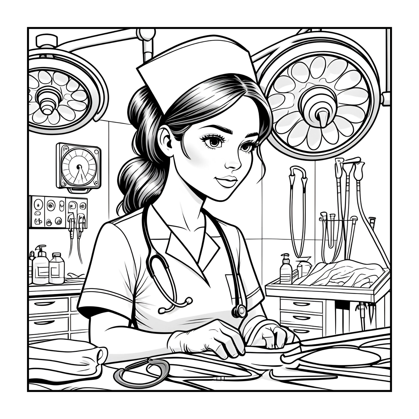 Nurse Coloring Book Gift for Adults Men Women Kids Young Boys Girls Teens 50 Pages Single Sided Hospital Nurse Coloring Activity Book