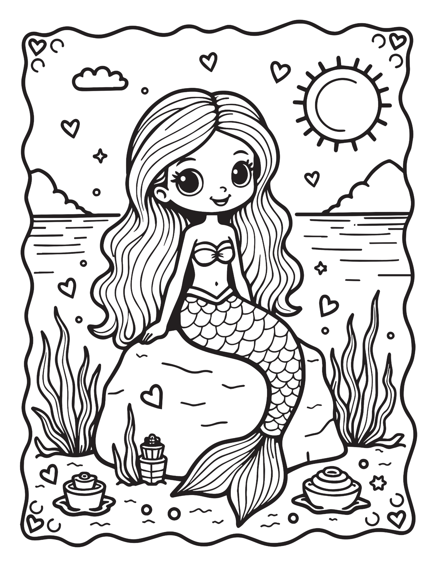 50 Pages Single Sided Cute Beautiful Mermaid Coloring Book Gift for Adults Men Women Kids Boys Girls Young Teens Bold and Easy Mermaid