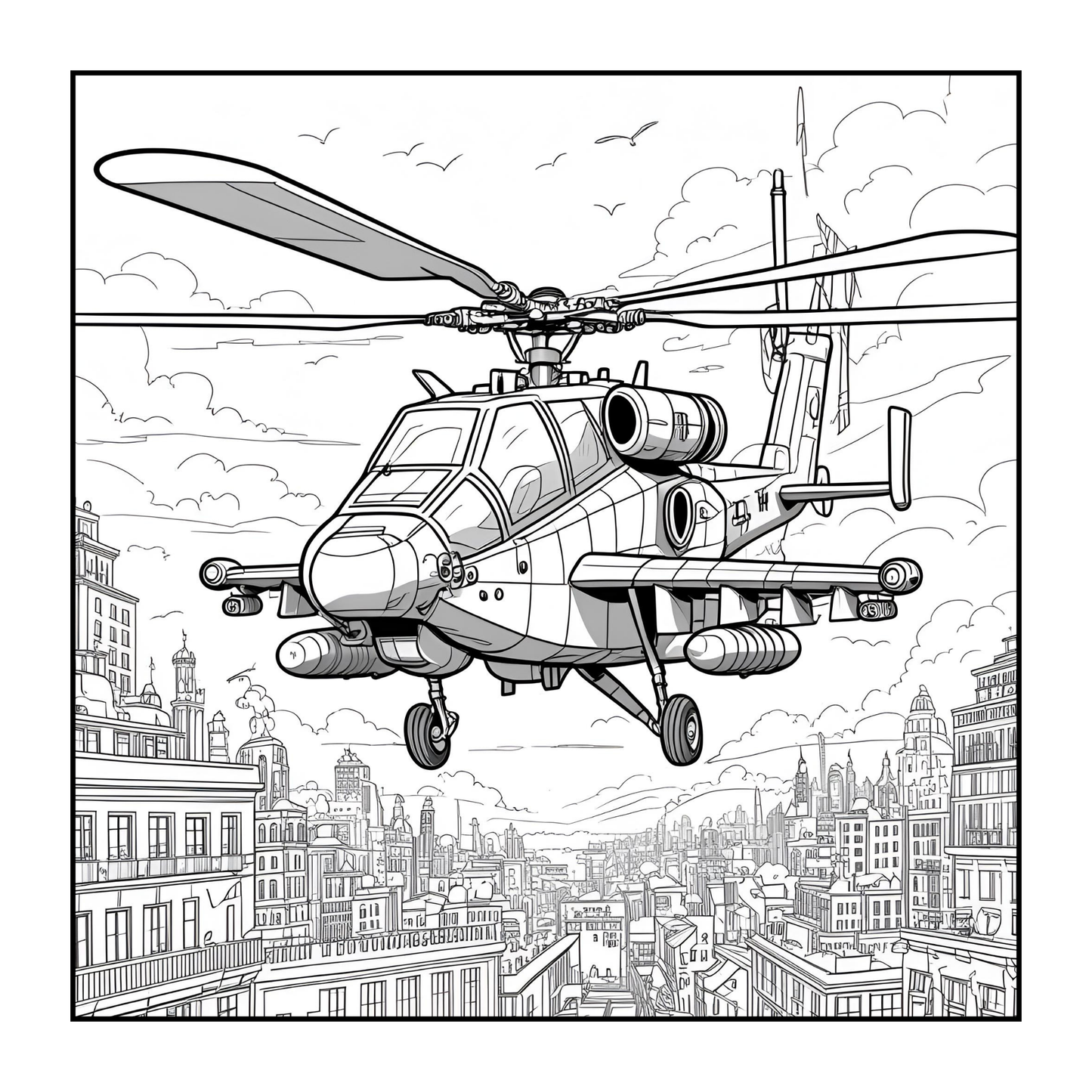 Military Attack Helicopter Coloring Book Gift for Adults Kids Boys Girls Teens Bold and Easy 50 Pages Single Sided Coloring Activity Book
