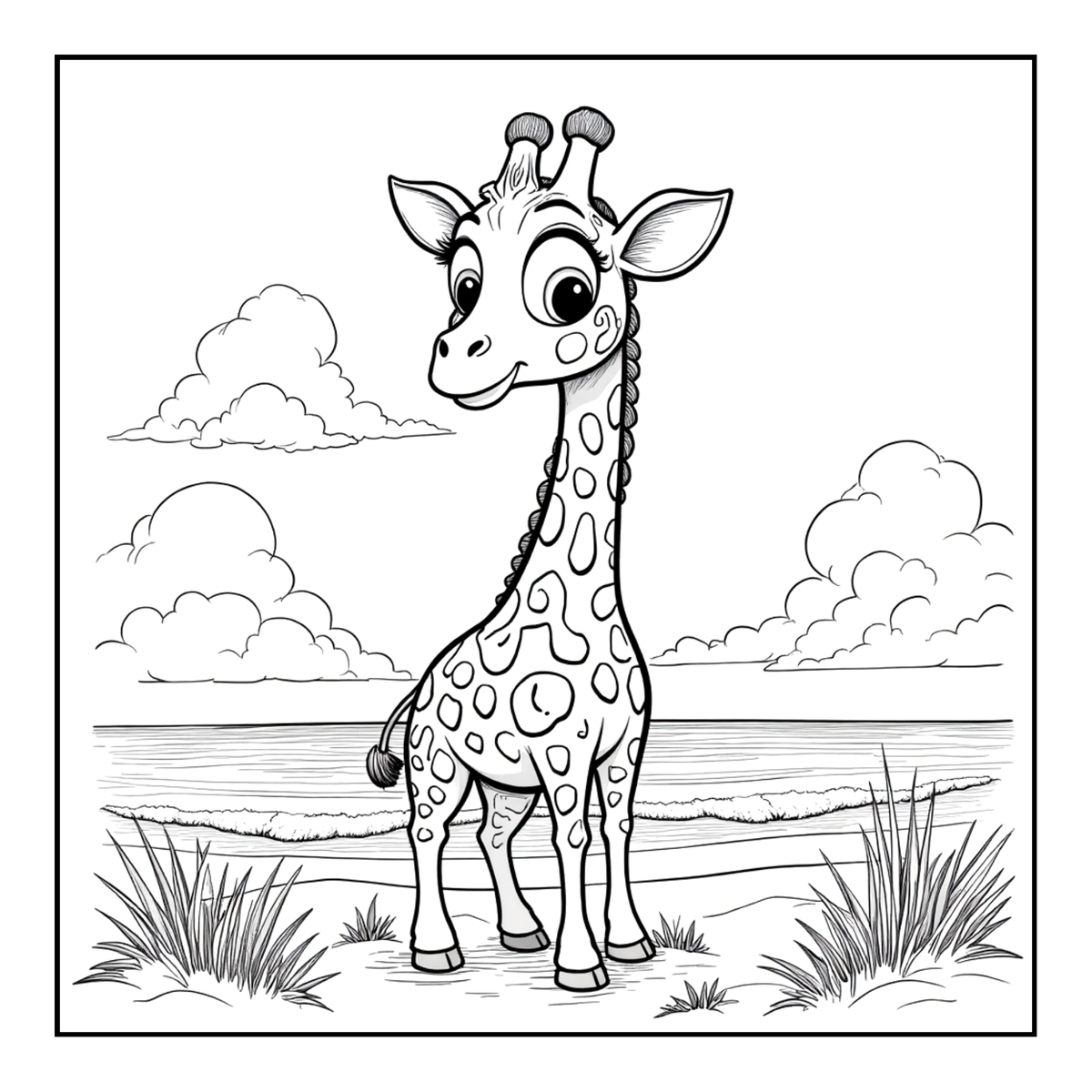 Cute Cozy Funny Giraffe Animal Coloring Book Gift for Adults Kids Boys Girls Teens: Single Sided Bold and Easy Little Giraffe Coloring Book