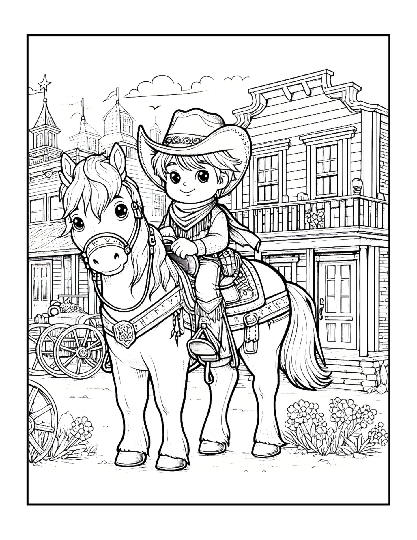 Cowboy Coloring Book Gift for Adults Men Women Kids Young Boys Girls Teens 50 Pages Single Sided Western Cowboy Coloring Activity Book