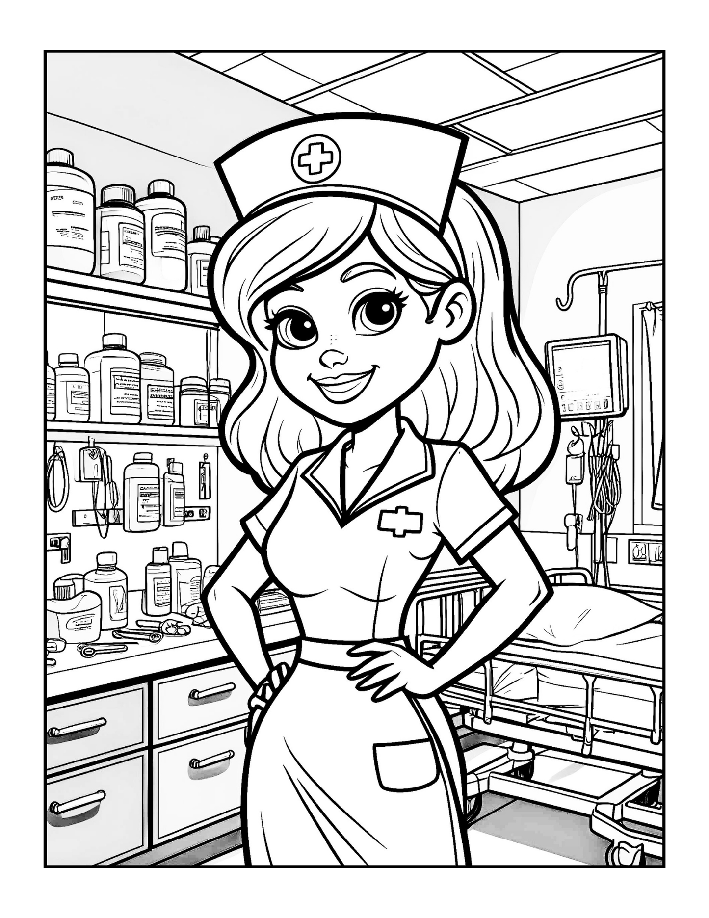 Nurse Coloring Book Gift for Adults Men Women Kids Young Boys Girls Teens 50 Pages Single Sided Hospital Nurse Coloring Activity Book