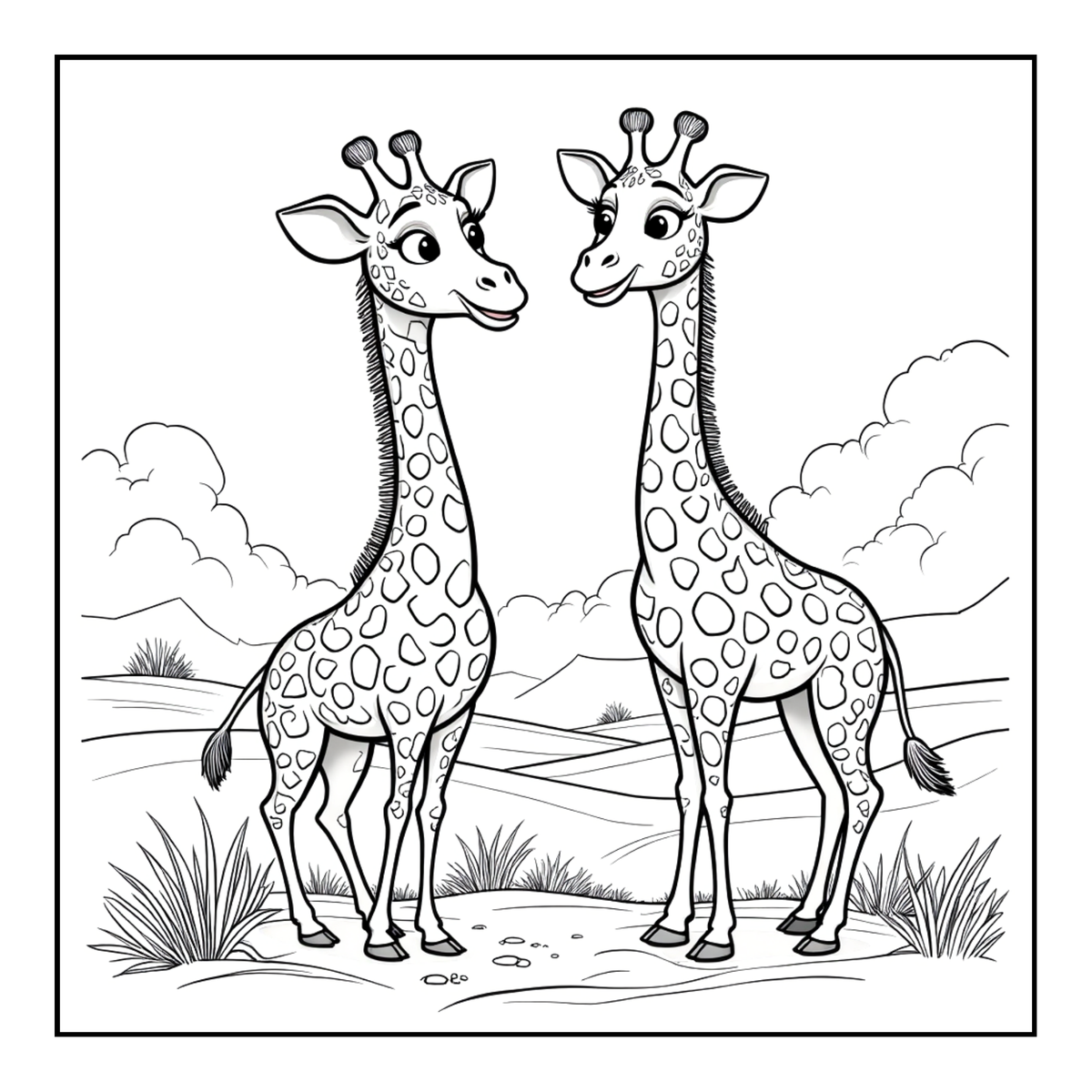 Cute Cozy Funny Giraffe Animal Coloring Book Gift for Adults Kids Boys Girls Teens: Single Sided Bold and Easy Little Giraffe Coloring Book