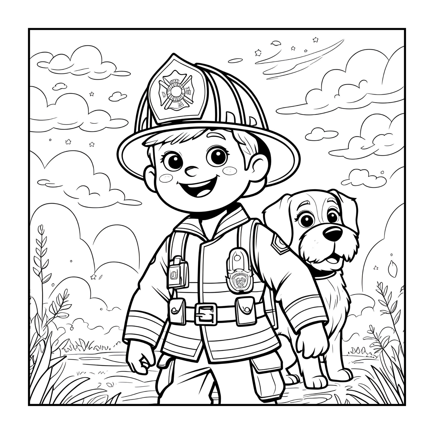 Cool Firefighter Coloring Book Gift for Adults Men Women Kids Boys Girls Teens 50 Pages Single Sided Fire Truck Fireman Firewoman Coloring