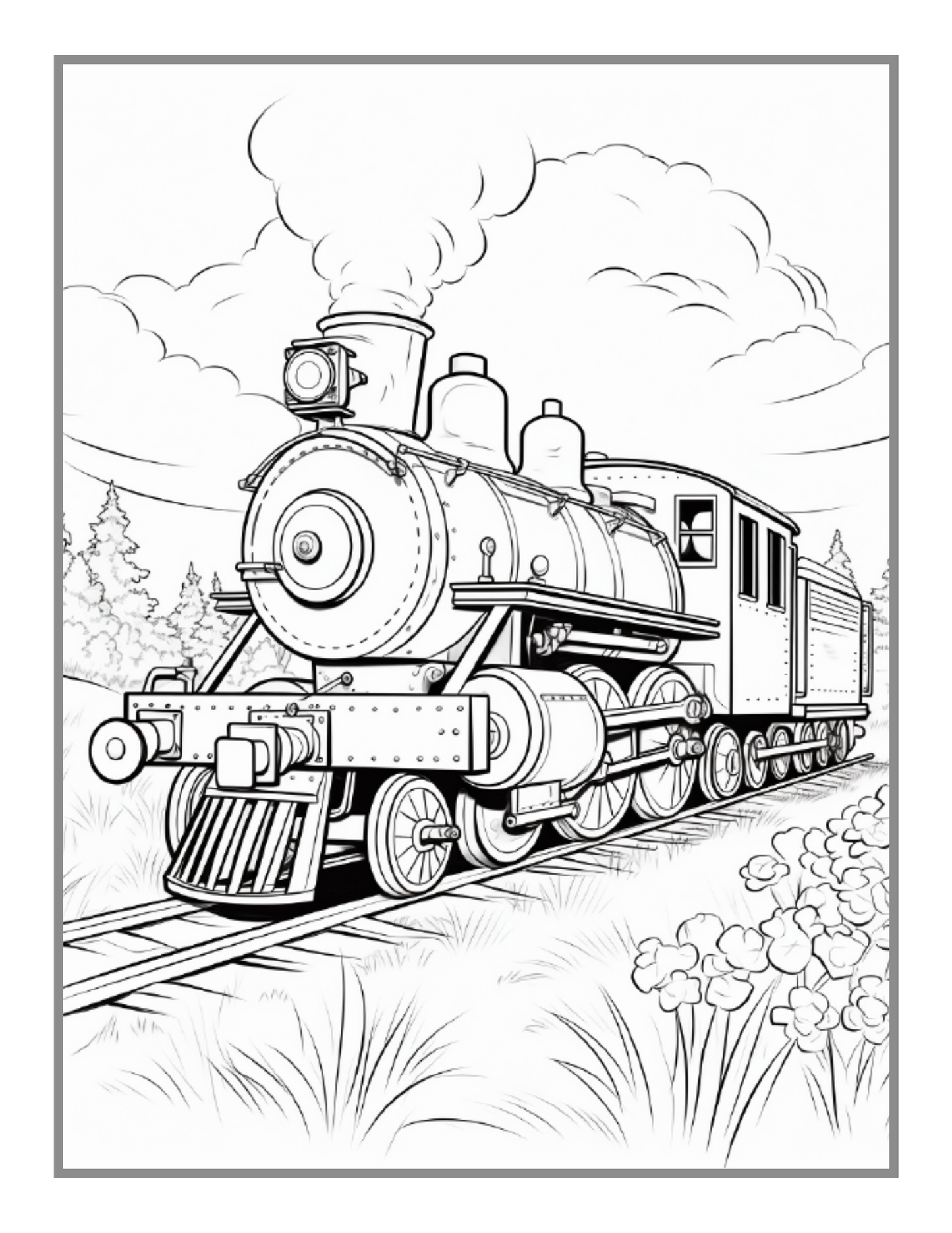 50 Pages Train Locomotive Enthusiasts Coloring Book Gift for Adults Kids Boys Girls Steam Engine Train Coloring Book Present for Relaxation