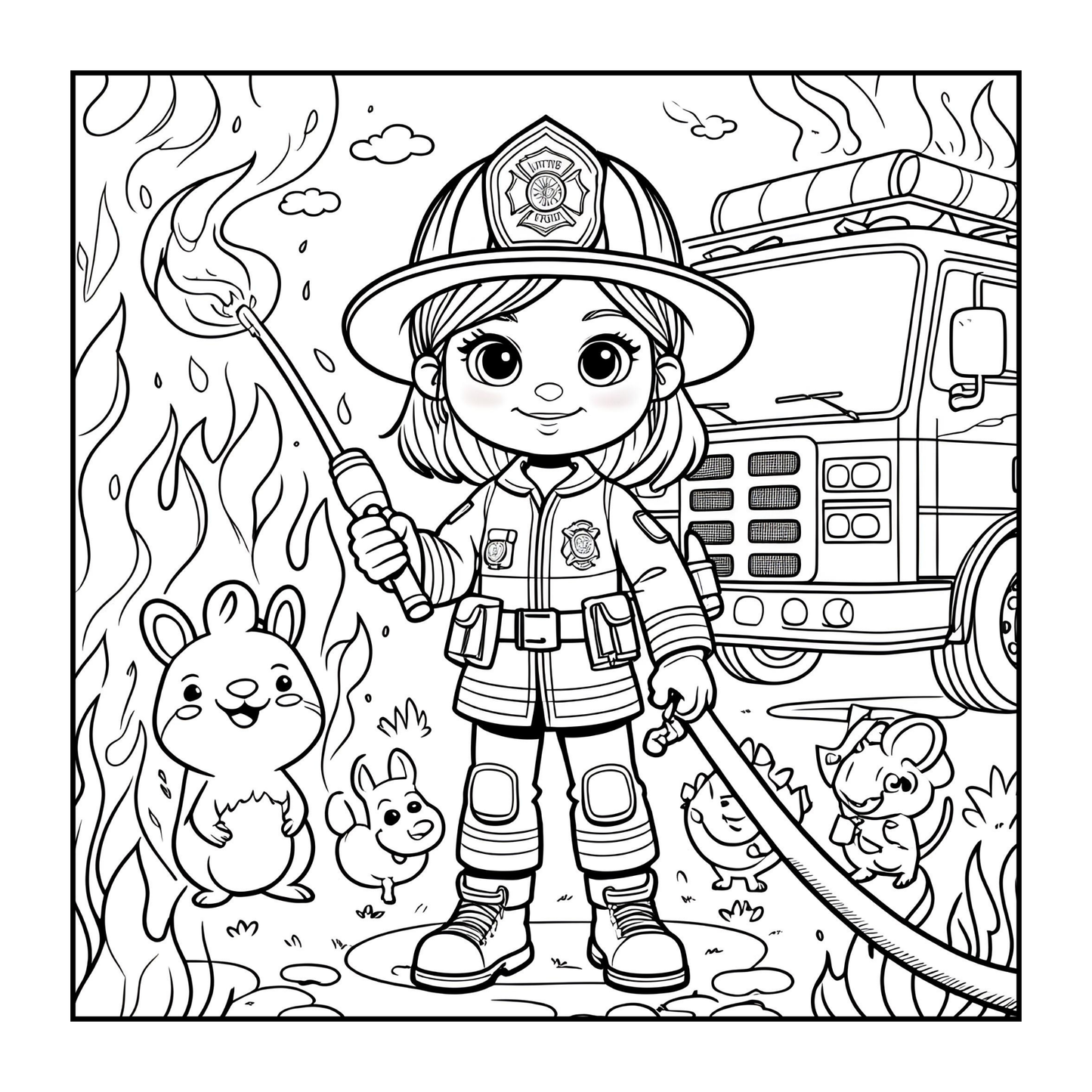 Cool Firefighter Coloring Book Gift for Adults Men Women Kids Boys Girls Teens 50 Pages Single Sided Fire Truck Fireman Firewoman Coloring