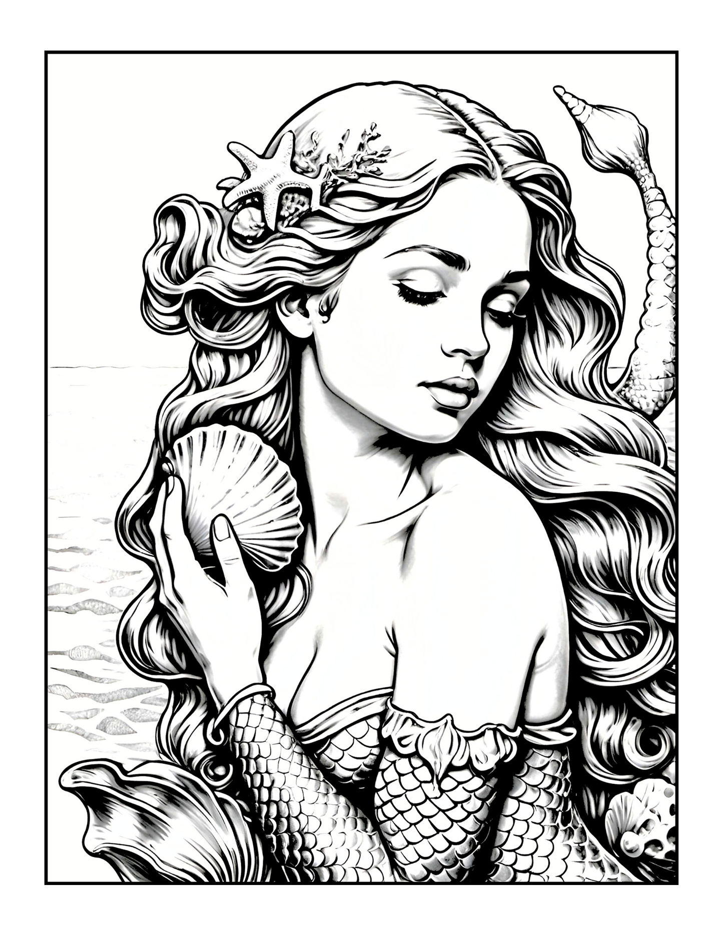 50 Pages Single Sided Cute Beautiful Mermaid Coloring Book Gift for Adults Men Women Kids Boys Girls Young Teens Bold and Easy Mermaid