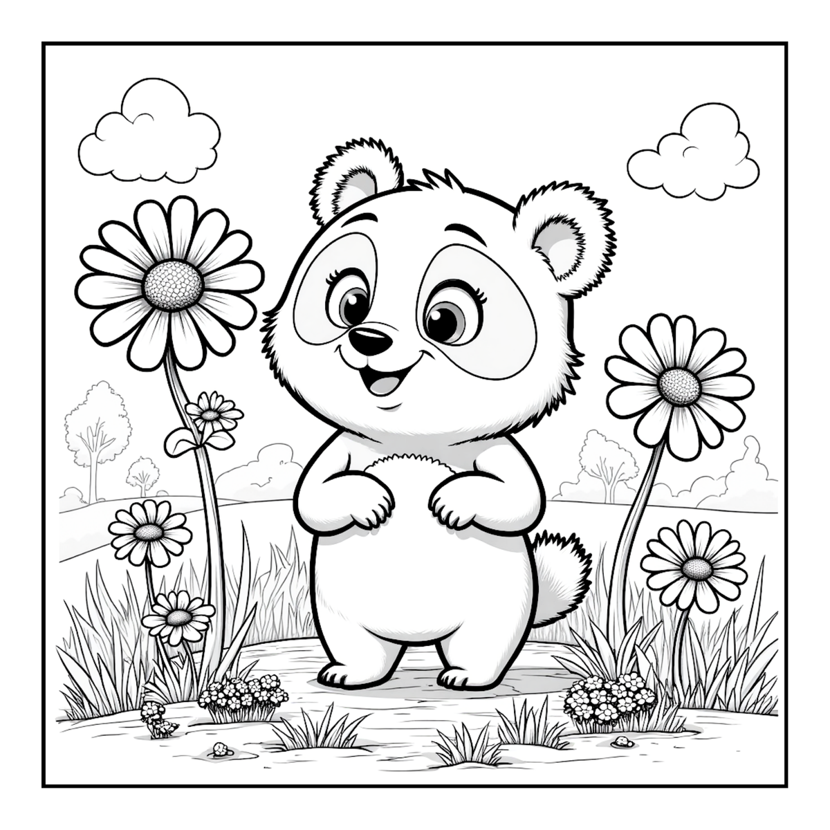 Cute Cozy Panda Bear Animal Coloring Book Gift for Adults Kids Boys Girls Teens: Single Sided Bold and Easy Cool Panda Bear Coloring Book