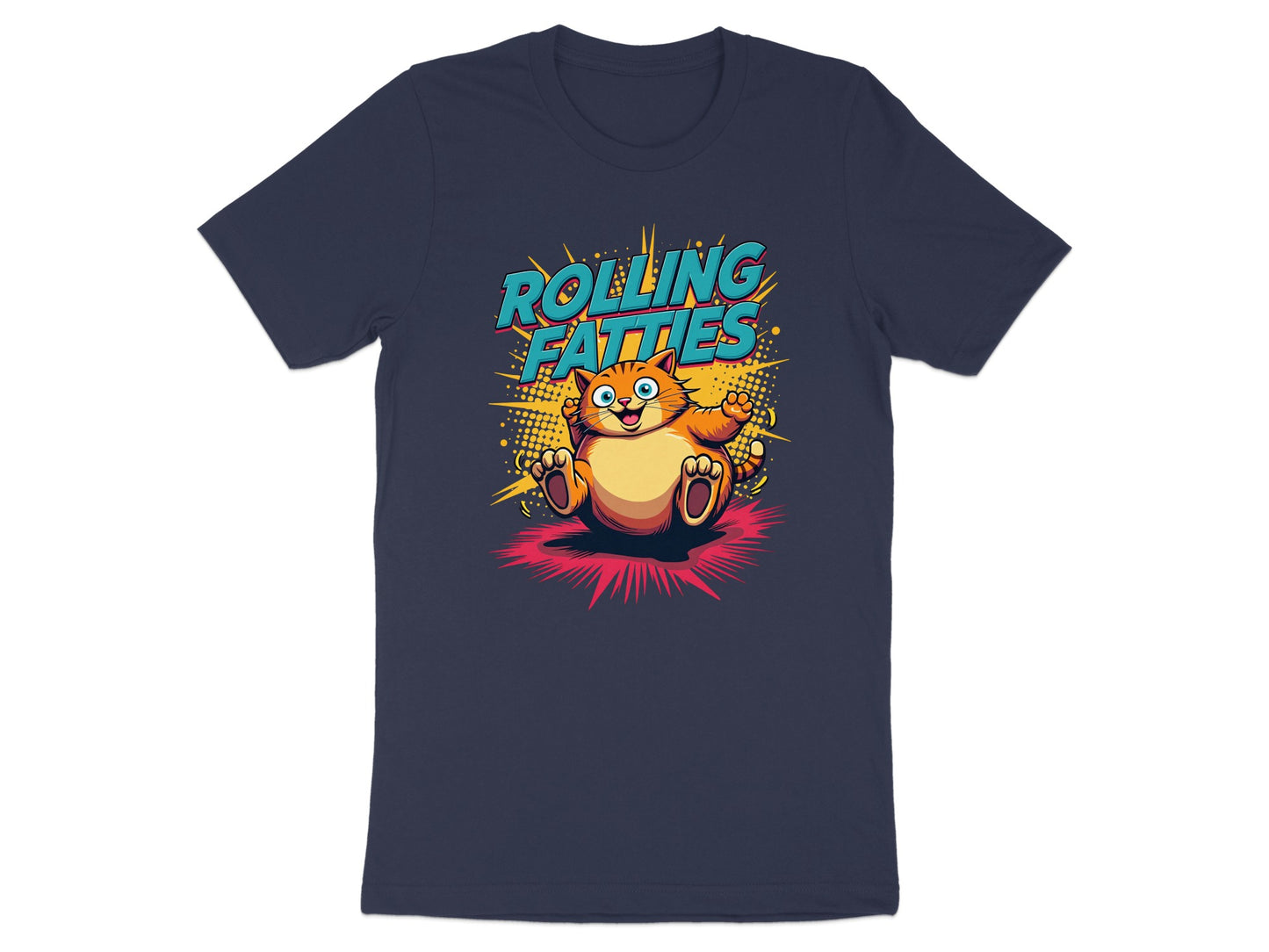 Cartoon cat with "ROLLING FATZ" text, sitting with arms raised.