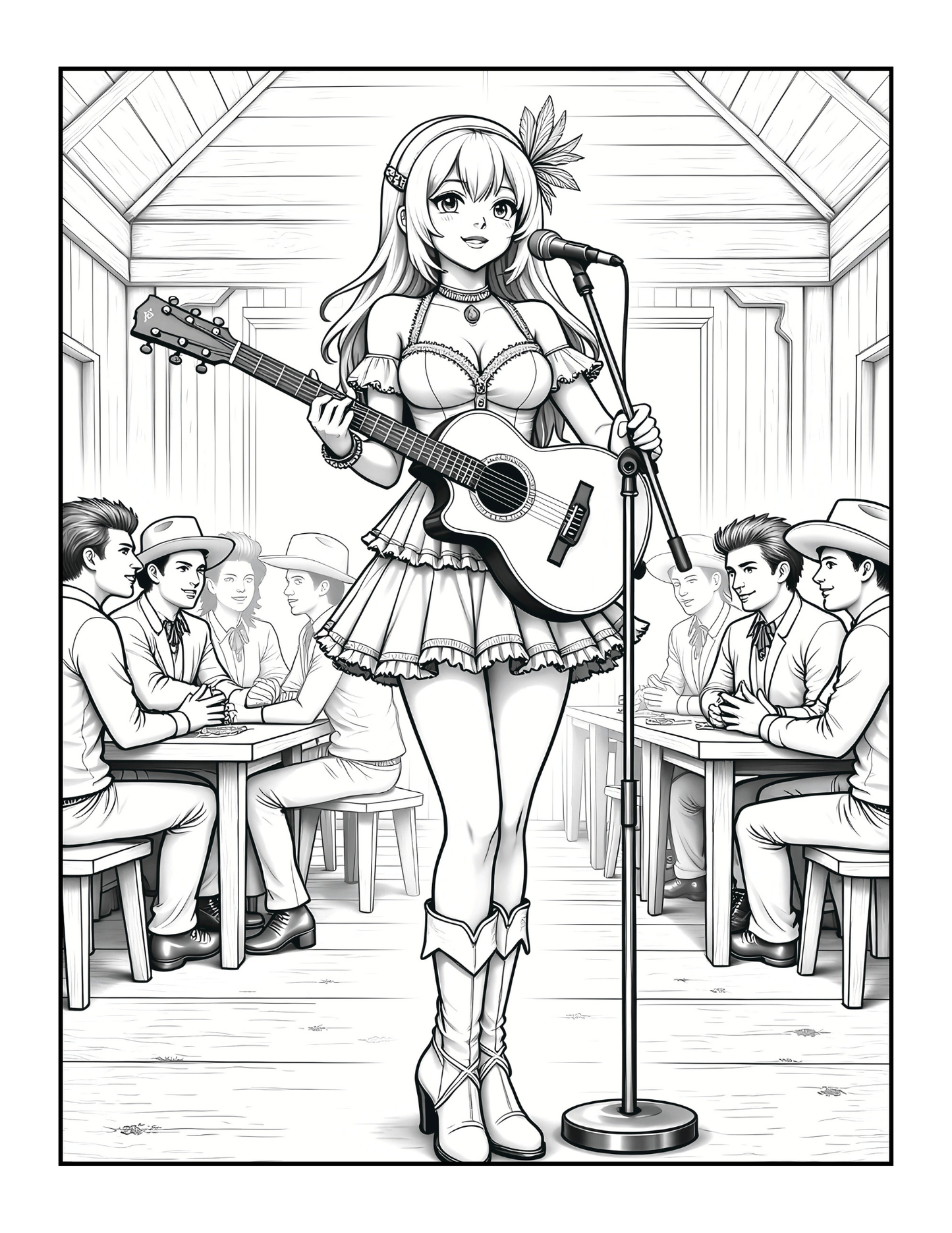 Western Anime Cowgirl Coloring Book Gift for Adults Men Women Kids Boys Girls Teens Bold Easy 50 Pages Single Sided Anime Cowgirl Coloring