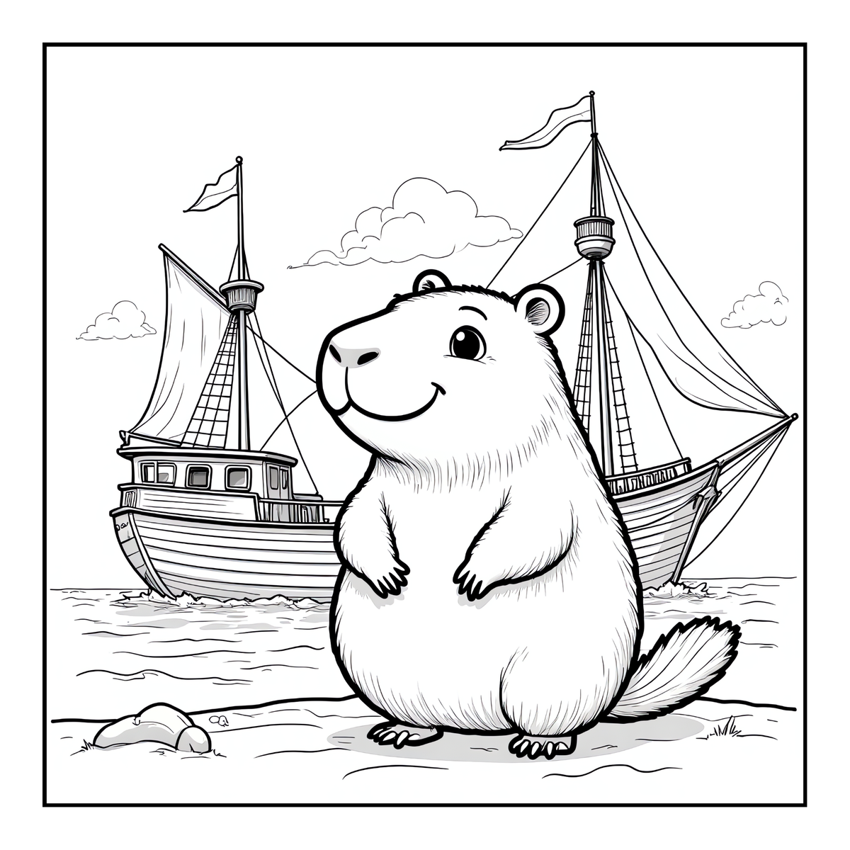 Cute Cozy Funny Capybara Animal Coloring Book Gift for Adults Kids Boys Girls Teens: Single Sided Bold and Easy Cool Capybara Coloring Book