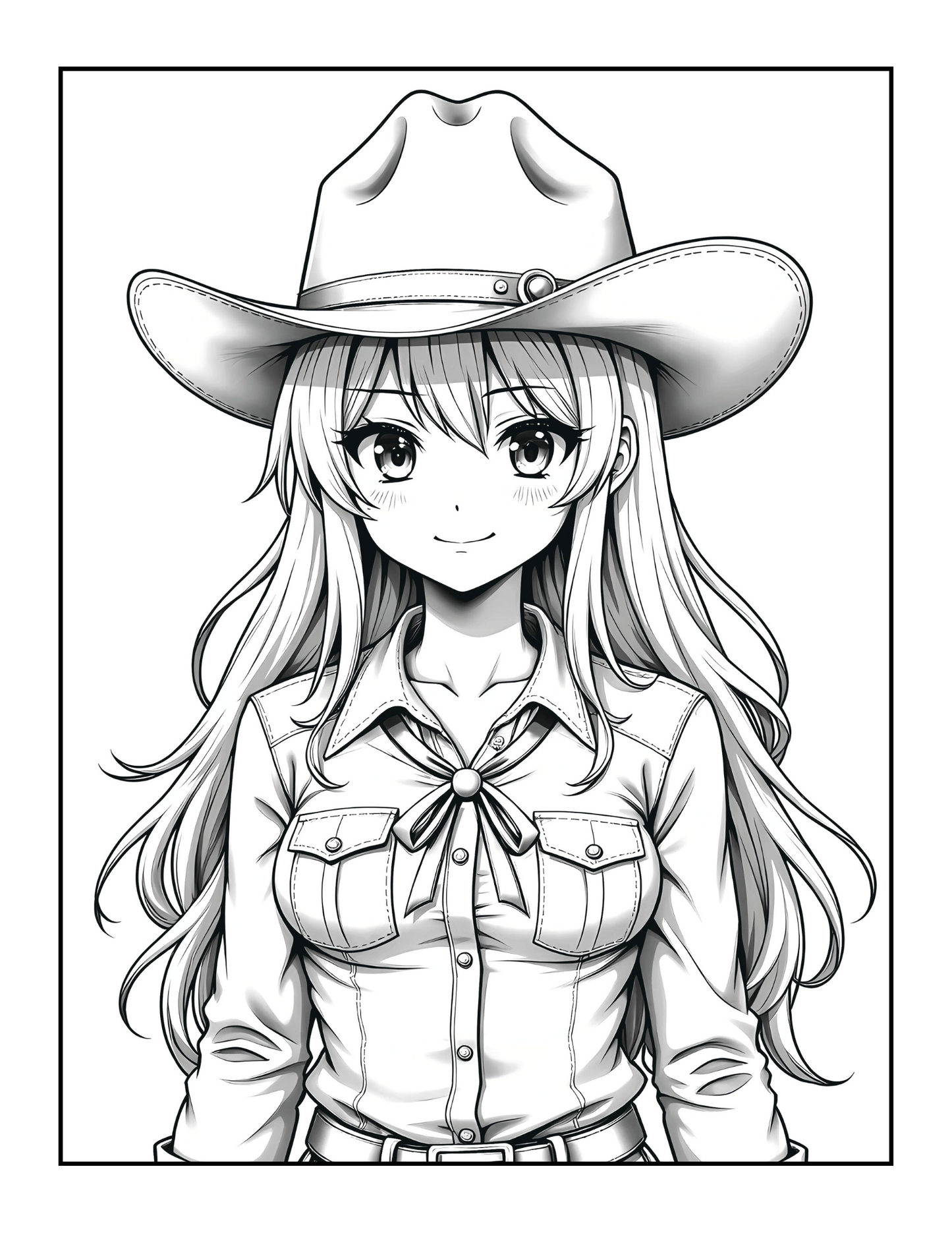Western Anime Cowgirl Coloring Book Gift for Adults Men Women Kids Boys Girls Teens Bold Easy 50 Pages Single Sided Anime Cowgirl Coloring