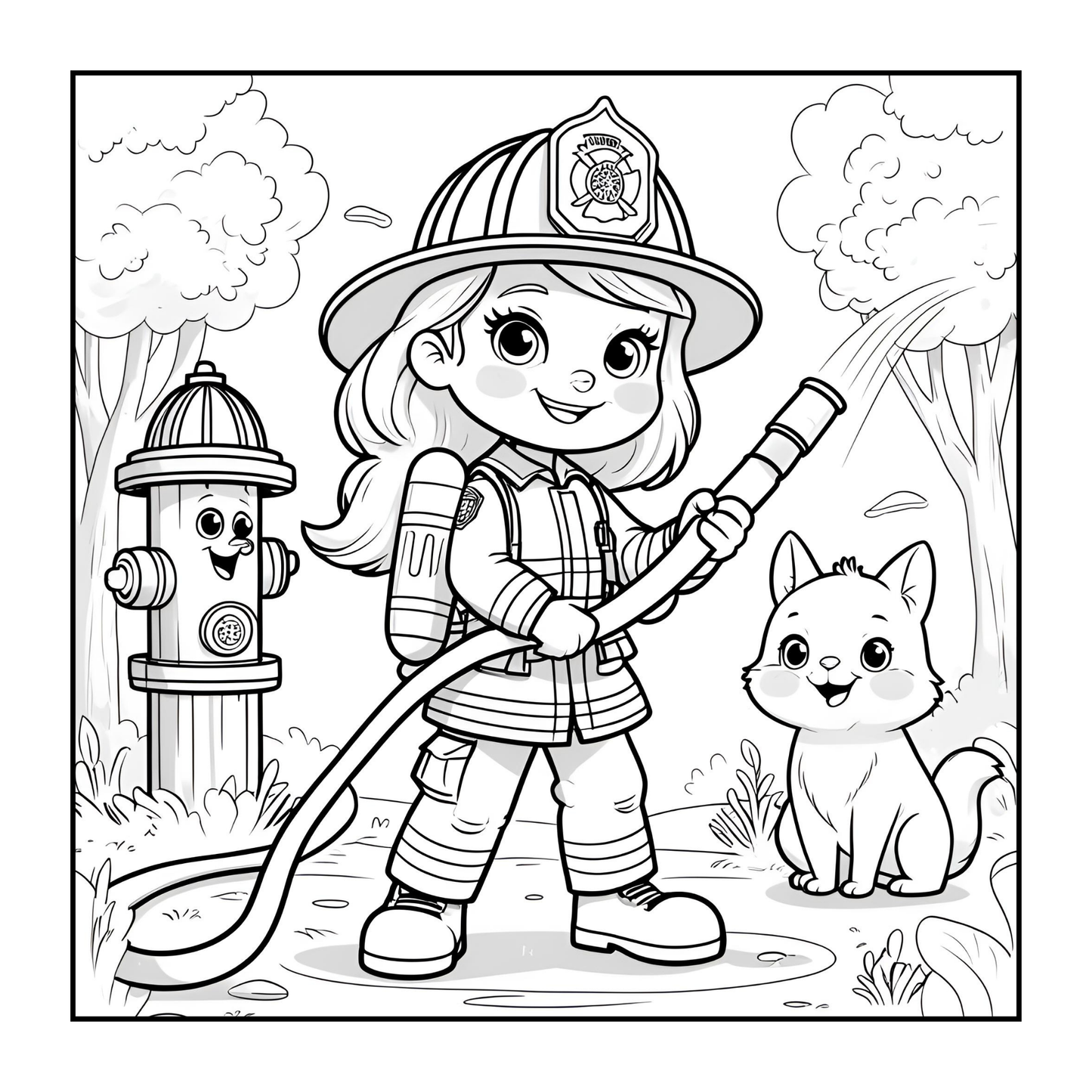 Cool Firefighter Coloring Book Gift for Adults Men Women Kids Boys Girls Teens 50 Pages Single Sided Fire Truck Fireman Firewoman Coloring