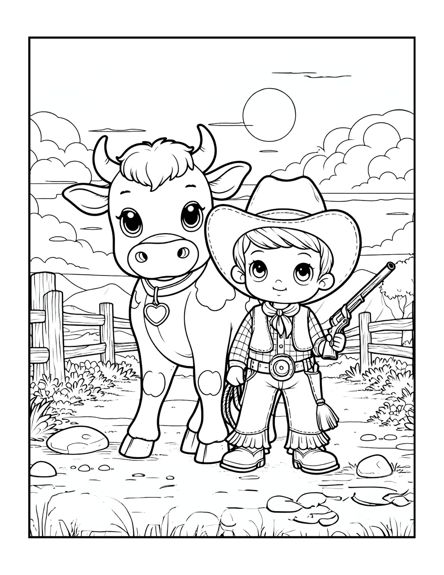 Cowboy Coloring Book Gift for Adults Men Women Kids Young Boys Girls Teens 50 Pages Single Sided Western Cowboy Coloring Activity Book