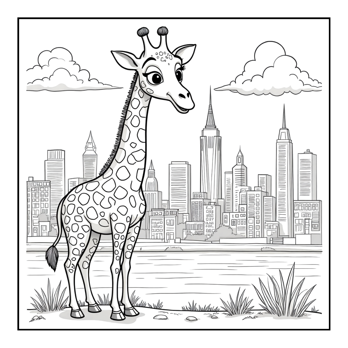 Cute Cozy Funny Giraffe Animal Coloring Book Gift for Adults Kids Boys Girls Teens: Single Sided Bold and Easy Little Giraffe Coloring Book
