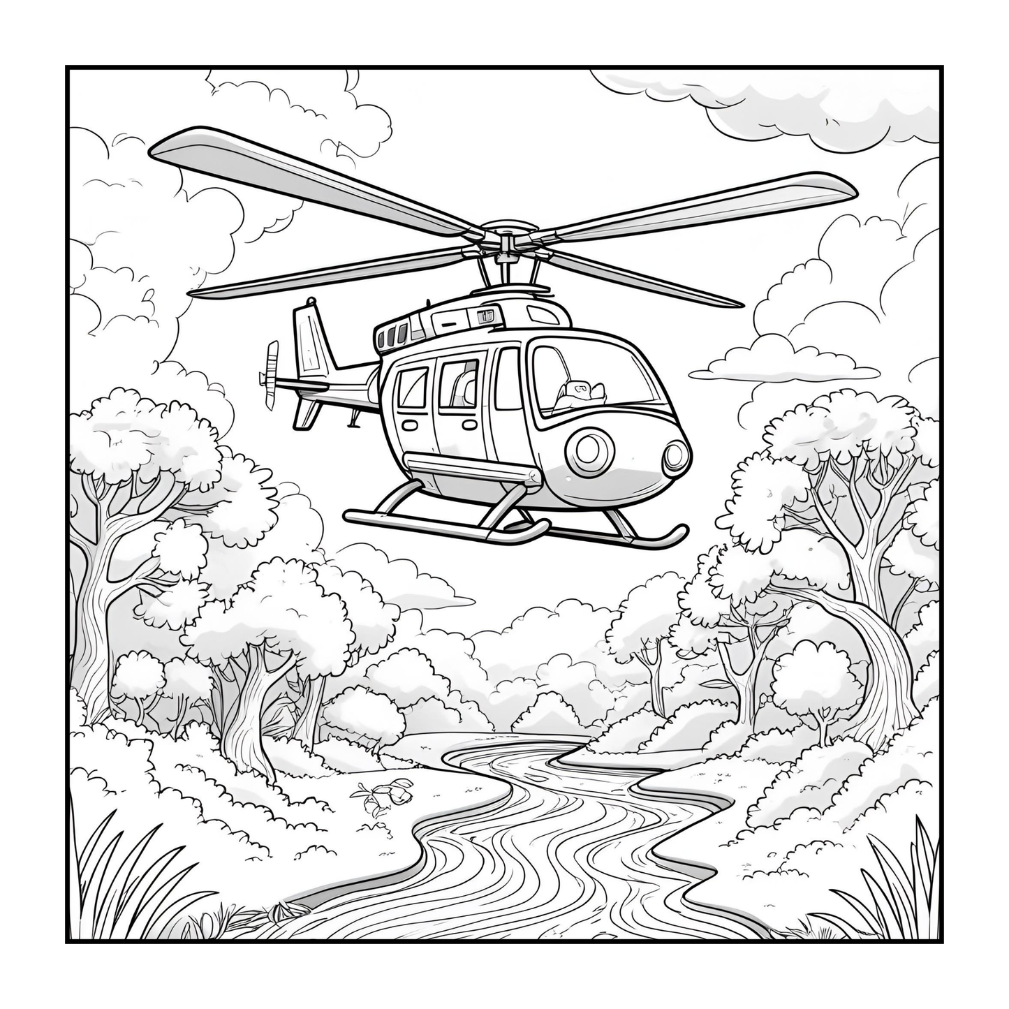 Helicopter Coloring Book Gift for Adults Kids Boys Girls Teens Bold and Easy 50 Pages Single Sided Coloring Activity Book for Children