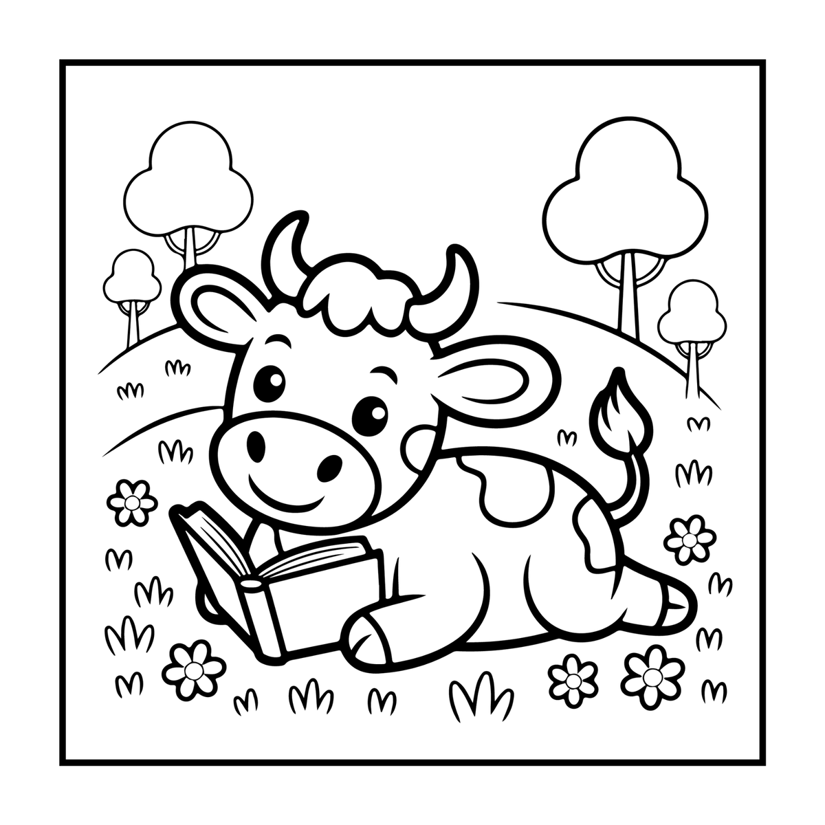 Cute Cow Coloring Book Gift for Adults Kids Boys Girls Teens: Single Sided Pages 25 Designs Cozy Cow Animal Coloring Book for Children