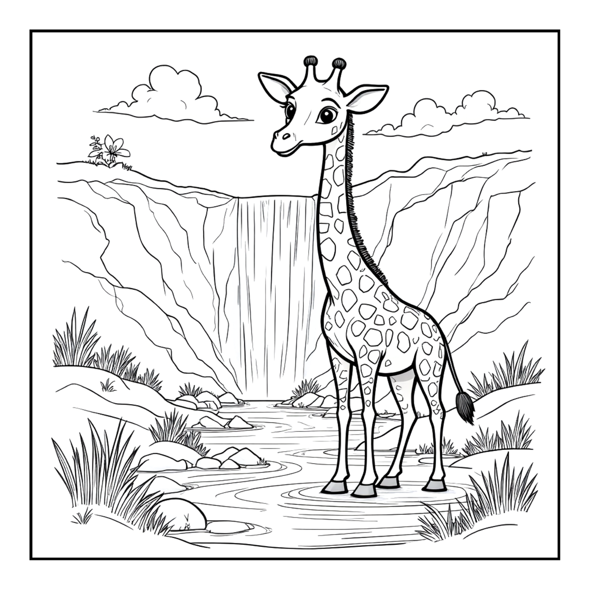 Cute Cozy Funny Giraffe Animal Coloring Book Gift for Adults Kids Boys Girls Teens: Single Sided Bold and Easy Little Giraffe Coloring Book
