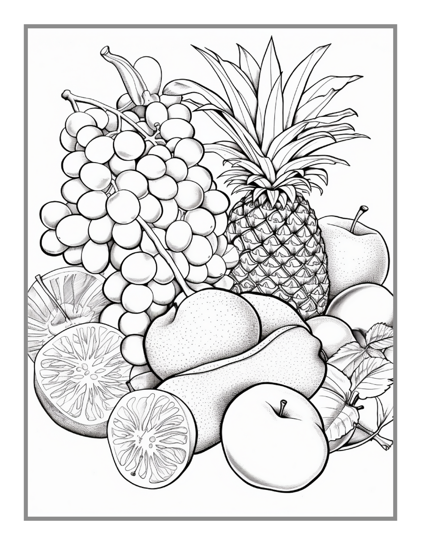 50 Pages Fruit Vegetable Coloring Book for Adults Kids Men Women Kids Boys Girls Teens Cute Healthy Fruit Veggie Plant Food Coloring Sheets