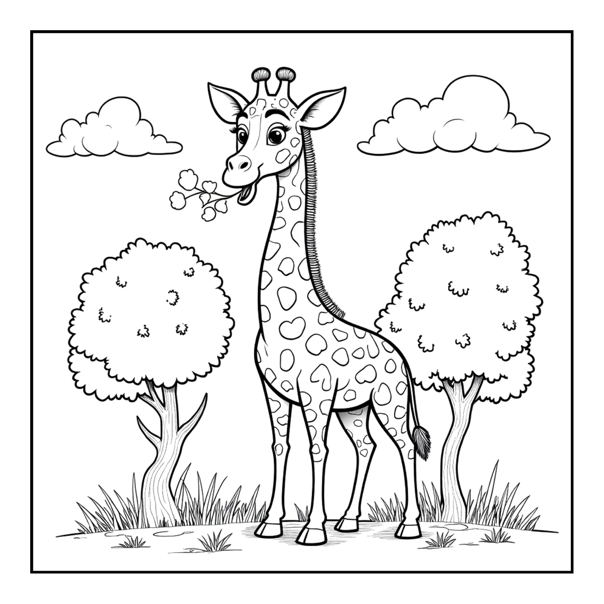 Cute Cozy Funny Giraffe Animal Coloring Book Gift for Adults Kids Boys Girls Teens: Single Sided Bold and Easy Little Giraffe Coloring Book