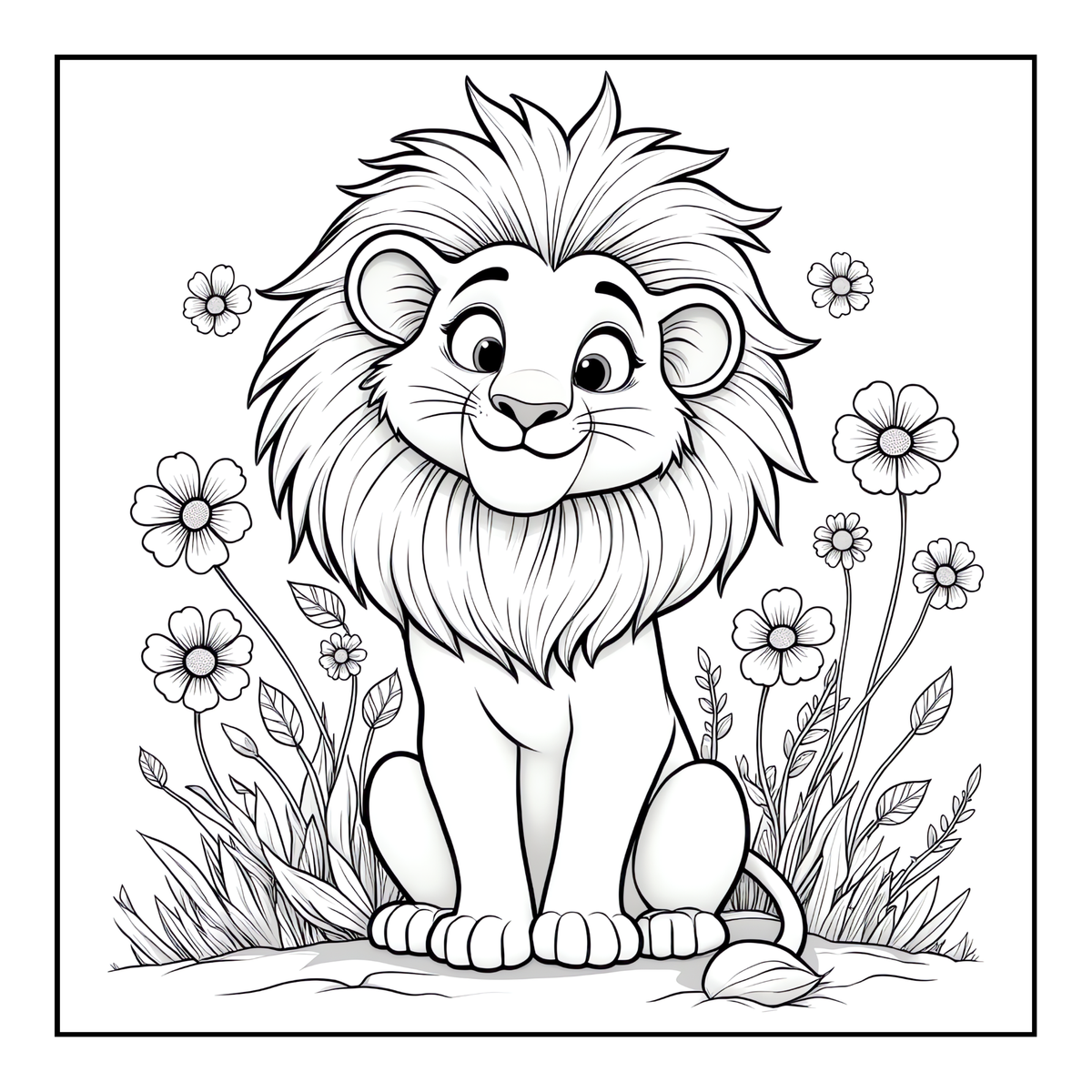 Cute Cozy Funny Lion Animal Coloring Book Gift for Adults Kids Boys Girls Teens: Single Sided Bold and Easy Cool Lion Themed Coloring Book