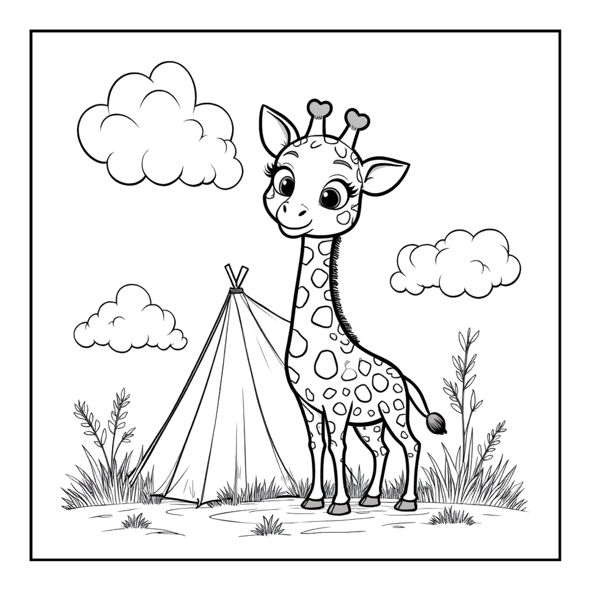 Cute Cozy Funny Giraffe Animal Coloring Book Gift for Adults Kids Boys Girls Teens: Single Sided Bold and Easy Little Giraffe Coloring Book